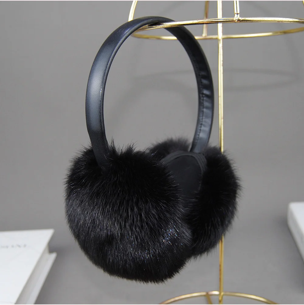 New Winter Luxury Women Warm 100% Real Natural Mink Fur Earmuff Outdoor Fashion Mink Fur Earmuffs Girl Winter Ear Protection