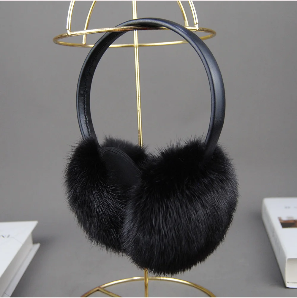 New Winter Luxury Women Warm 100% Real Natural Mink Fur Earmuff Outdoor Fashion Mink Fur Earmuffs Girl Winter Ear Protection