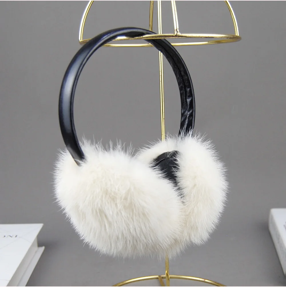 New Winter Luxury Women Warm 100% Real Natural Mink Fur Earmuff Outdoor Fashion Mink Fur Earmuffs Girl Winter Ear Protection