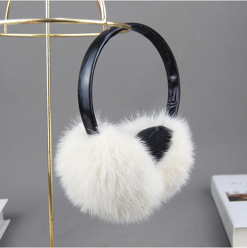 New Winter Luxury Women Warm 100% Real Natural Mink Fur Earmuff Outdoor Fashion Mink Fur Earmuffs Girl Winter Ear Protection