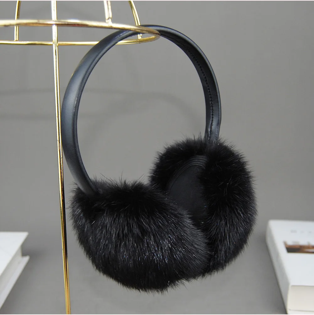 New Winter Luxury Women Warm 100% Real Natural Mink Fur Earmuff Outdoor Fashion Mink Fur Earmuffs Girl Winter Ear Protection