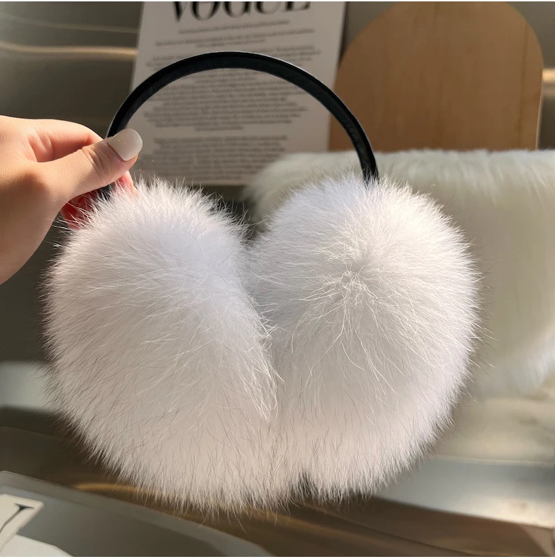 New Style Luxury Ladies Fox Fur Earmuffs Winter Women Warm Real Fox Fur Earmuffs Girl's Earlap Ultra Large Ladies Plush Earmuff