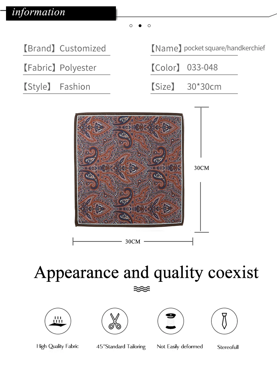 New Men Pocket Square Handkerchief Accessories Paisley Dot Vintage Business Suit Hanky Breast Scarf 30*30cm Gift