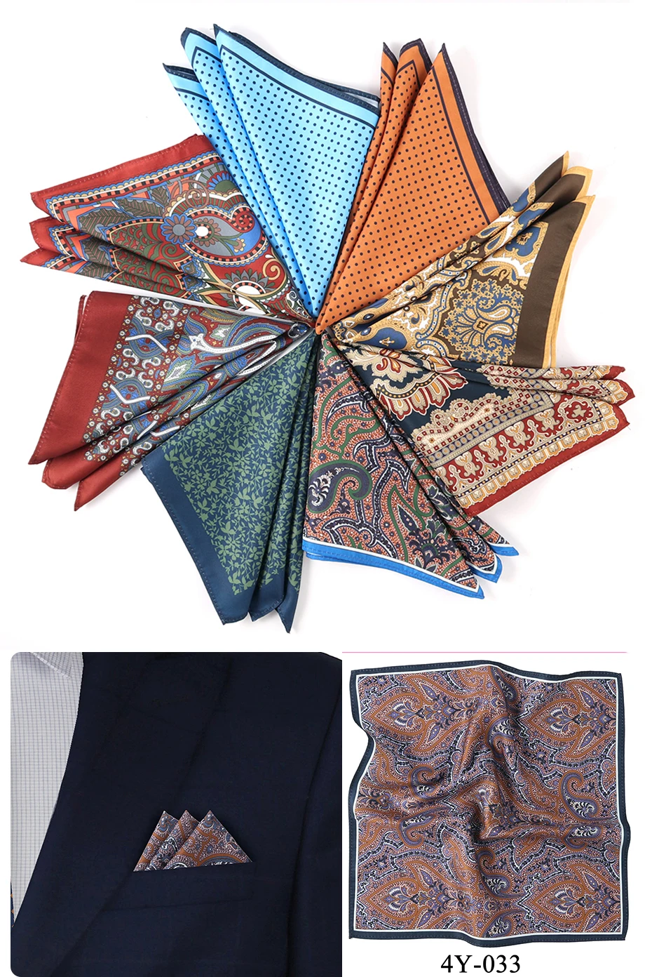 New Men Pocket Square Handkerchief Accessories Paisley Dot Vintage Business Suit Hanky Breast Scarf 30*30cm Gift
