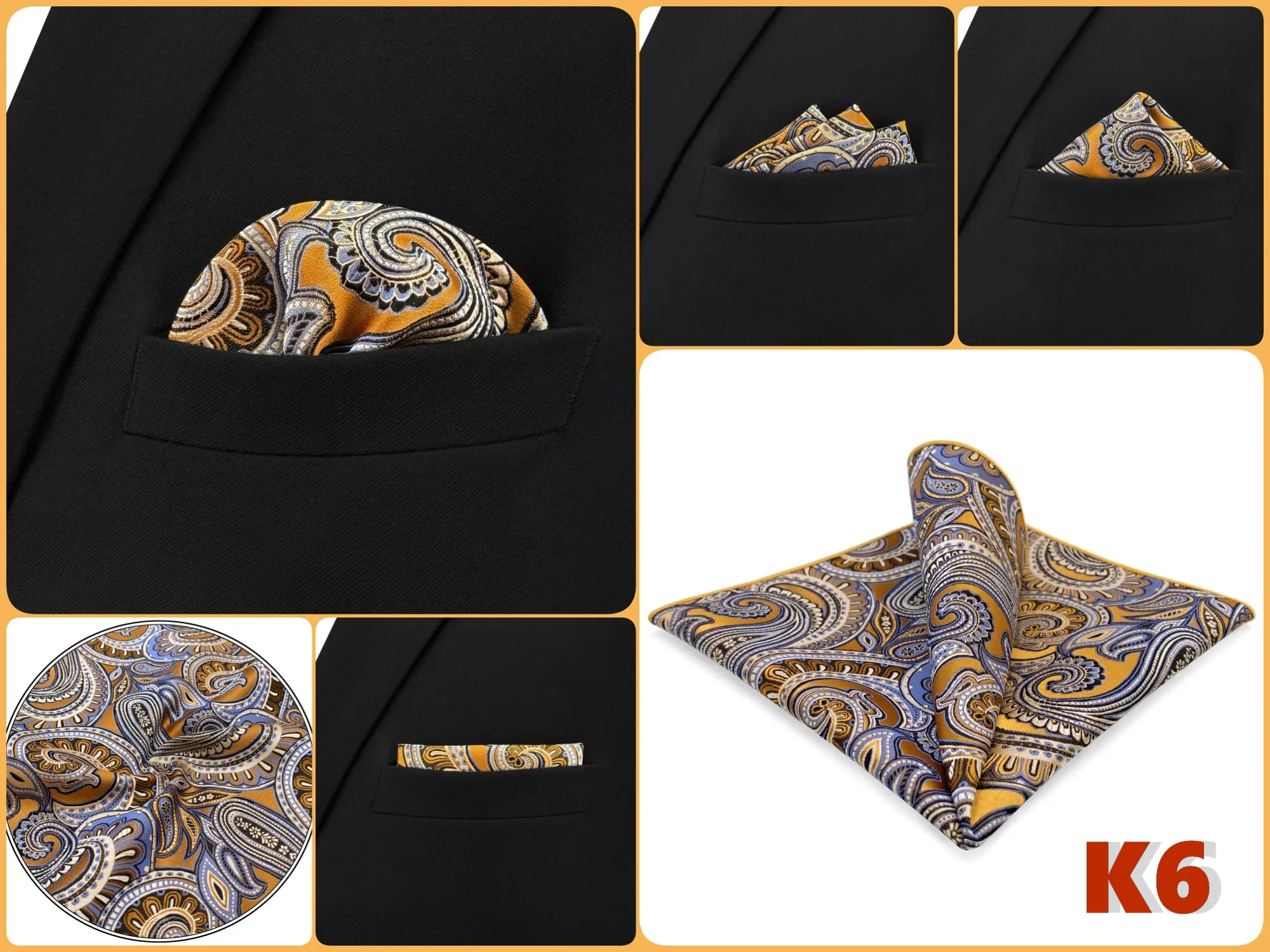 Mens Navy Blue Pocket Square Handkerchief Dark Royal Blue Paisley Floral Suit Pocket Towel Hanky Business Wedding Accessories