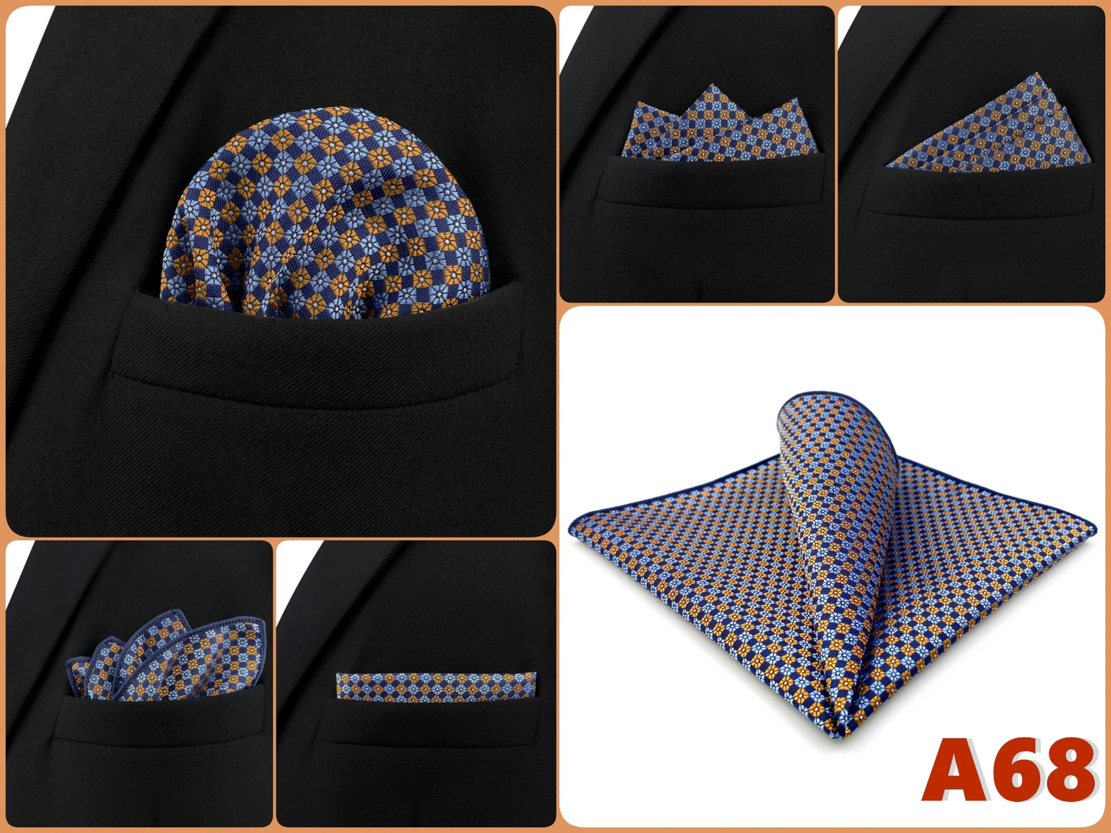 Mens Navy Blue Pocket Square Handkerchief Dark Royal Blue Paisley Floral Suit Pocket Towel Hanky Business Wedding Accessories