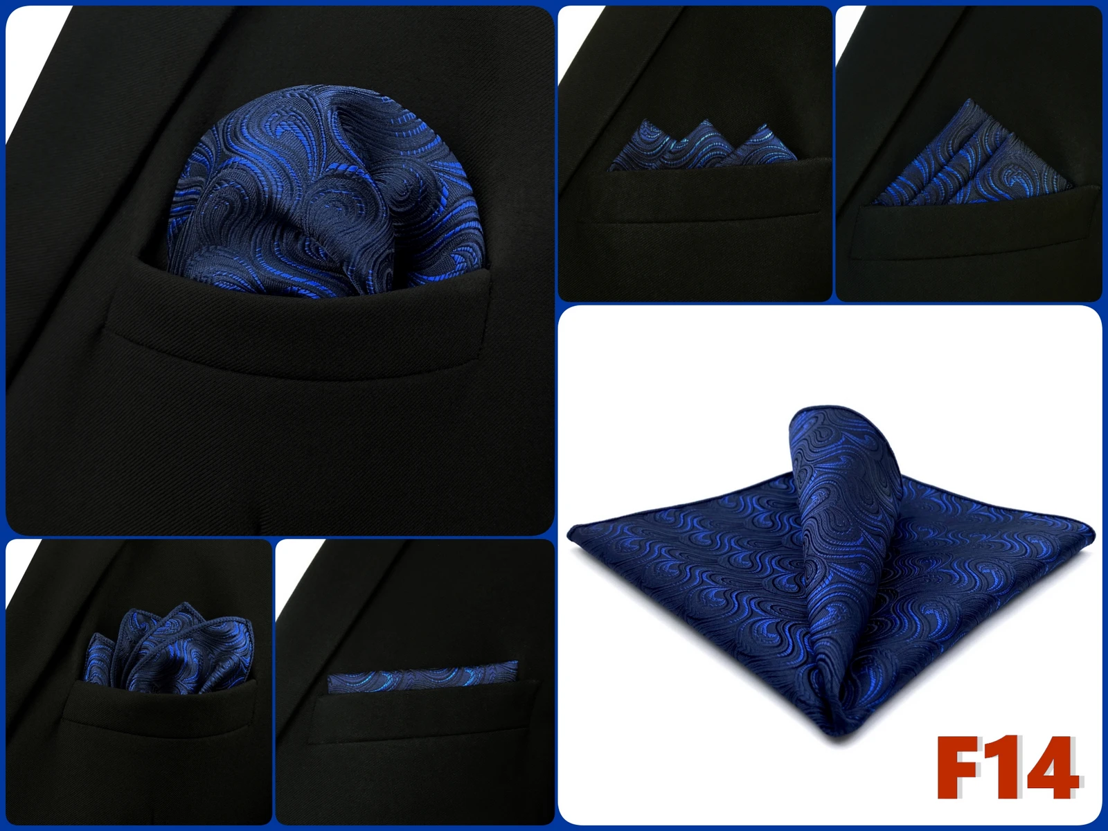 Mens Navy Blue Pocket Square Handkerchief Dark Royal Blue Paisley Floral Suit Pocket Towel Hanky Business Wedding Accessories
