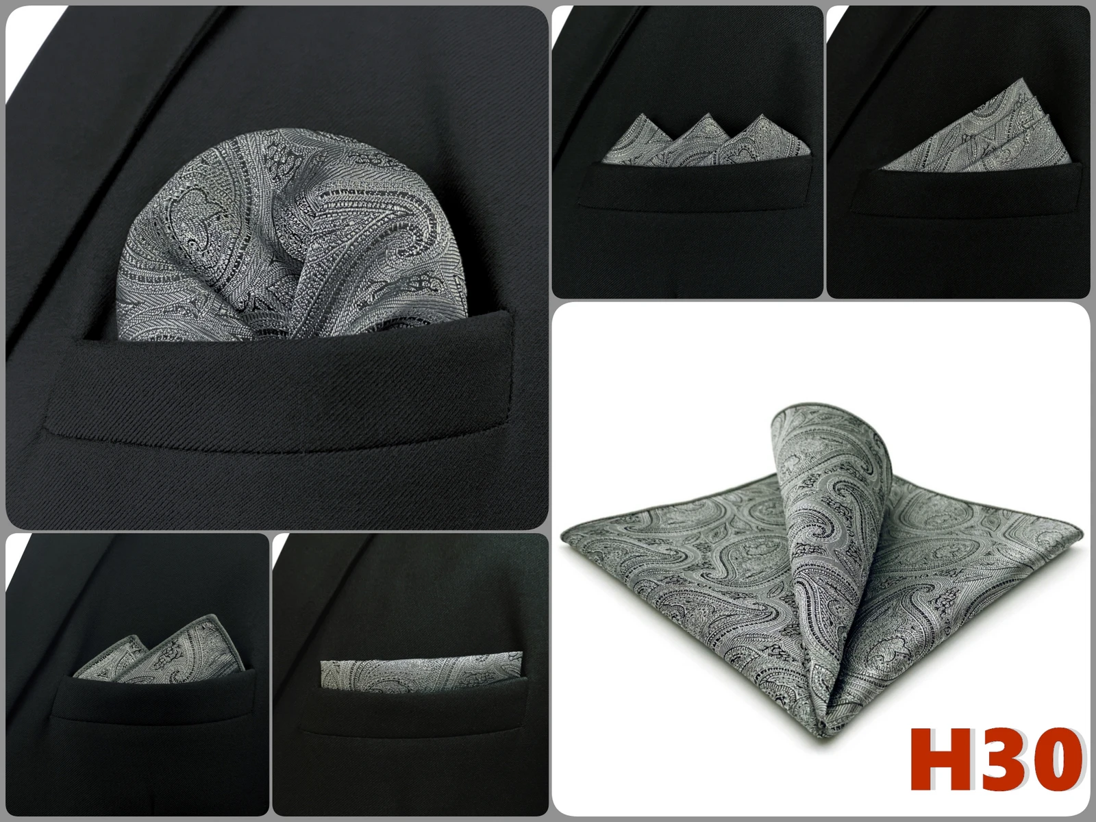 Mens Navy Blue Pocket Square Handkerchief Dark Royal Blue Paisley Floral Suit Pocket Towel Hanky Business Wedding Accessories