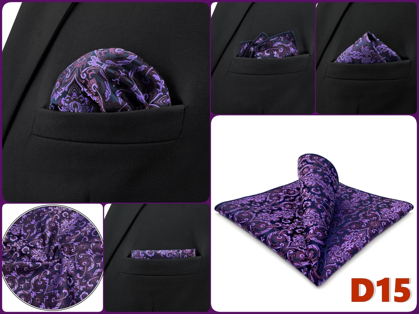 Mens Navy Blue Pocket Square Handkerchief Dark Royal Blue Paisley Floral Suit Pocket Towel Hanky Business Wedding Accessories