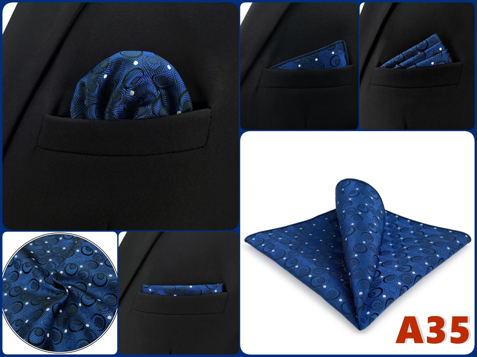 Mens Navy Blue Pocket Square Handkerchief Dark Royal Blue Paisley Floral Suit Pocket Towel Hanky Business Wedding Accessories