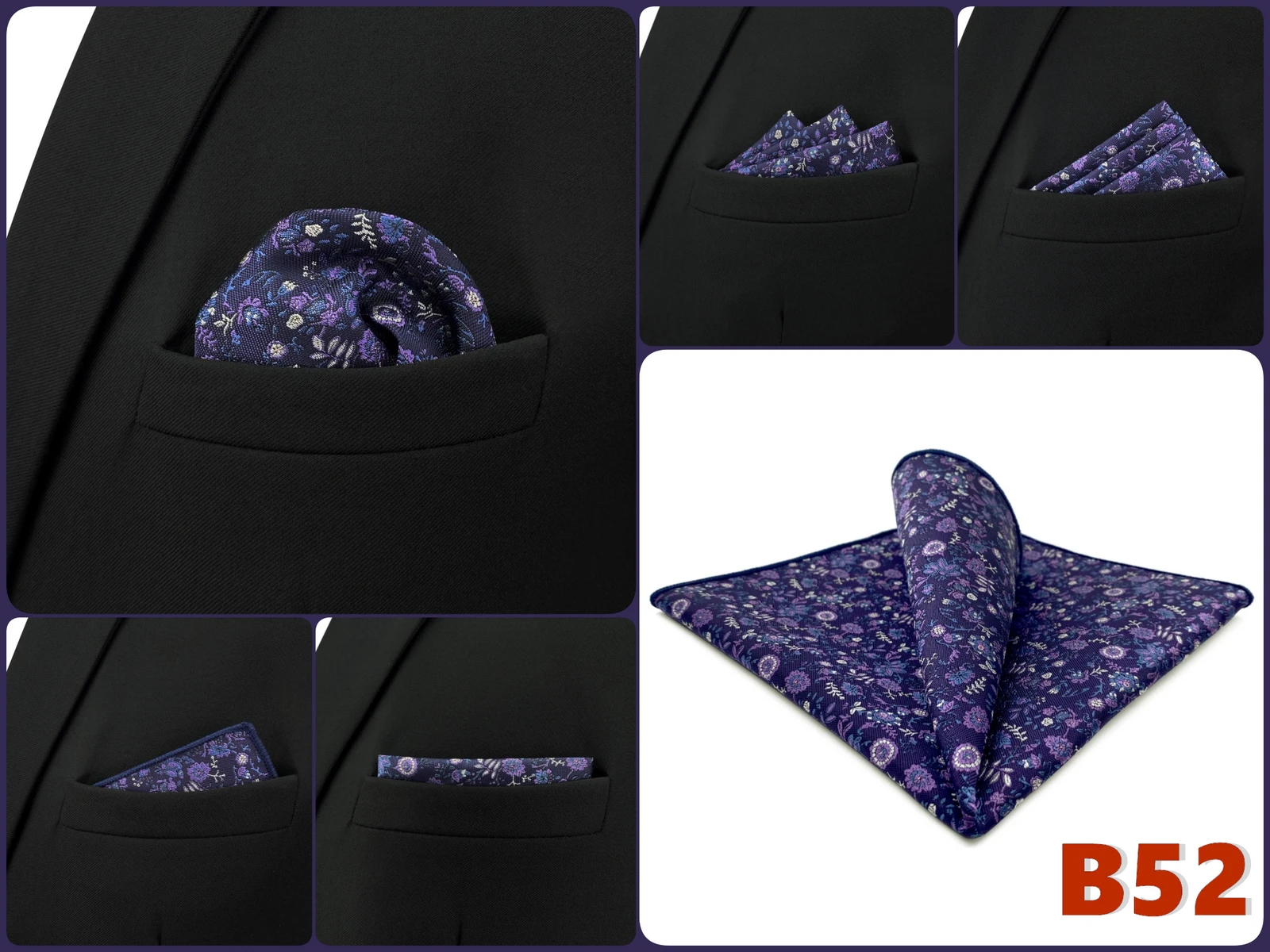 Mens Navy Blue Pocket Square Handkerchief Dark Royal Blue Paisley Floral Suit Pocket Towel Hanky Business Wedding Accessories