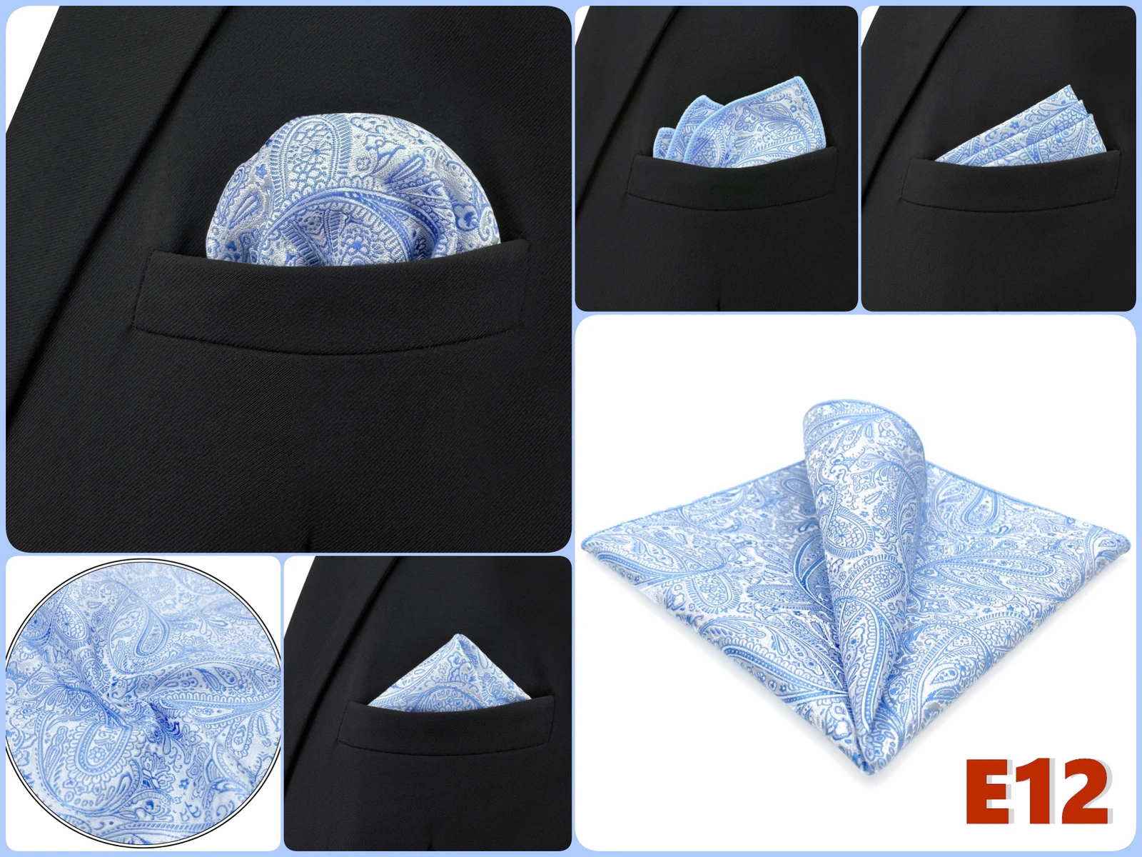 Mens Navy Blue Pocket Square Handkerchief Dark Royal Blue Paisley Floral Suit Pocket Towel Hanky Business Wedding Accessories