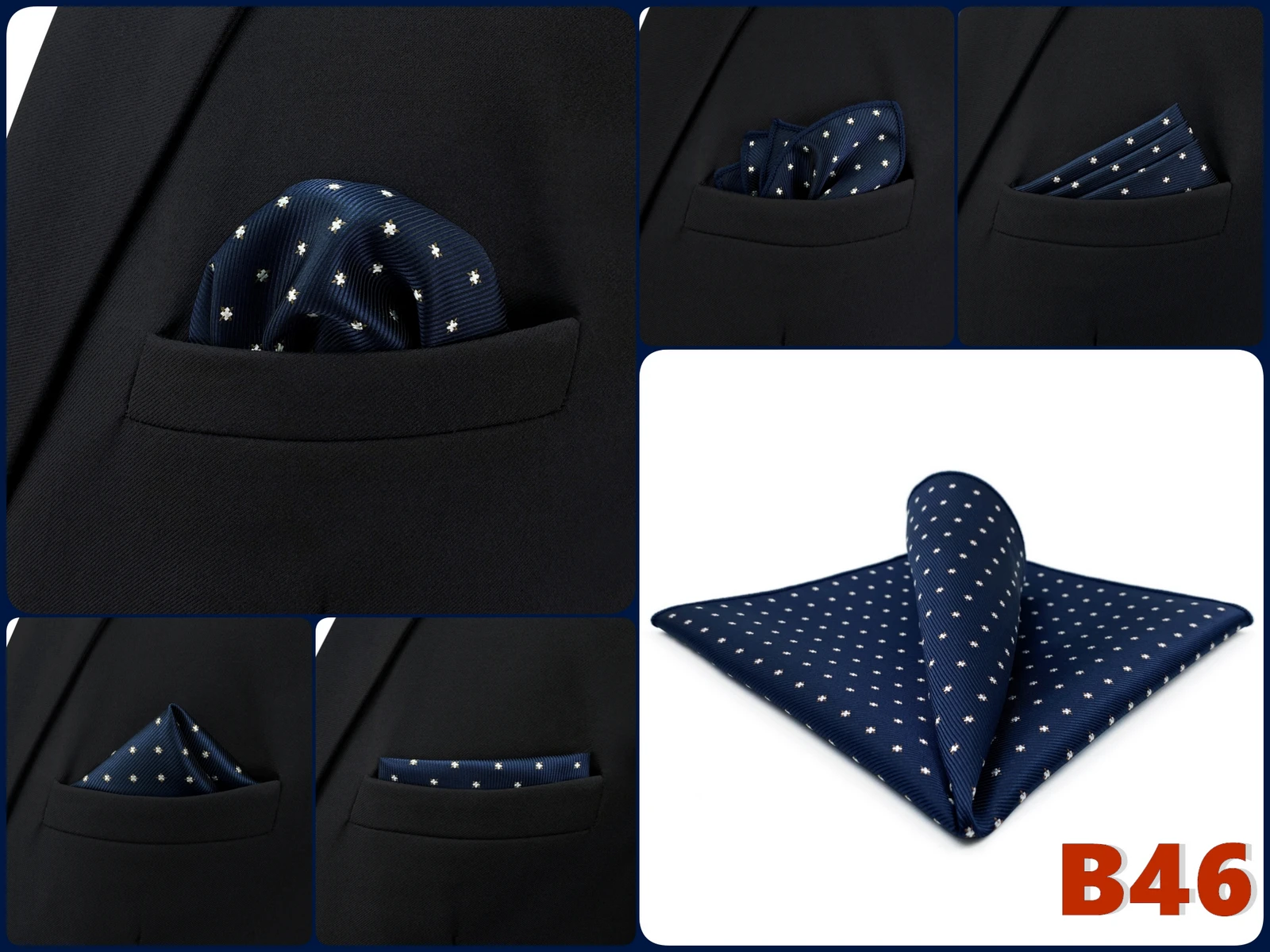 Mens Navy Blue Pocket Square Handkerchief Dark Royal Blue Paisley Floral Suit Pocket Towel Hanky Business Wedding Accessories