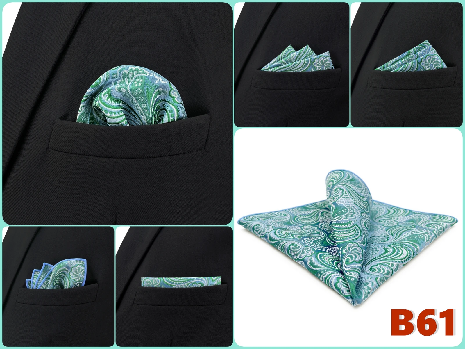 Mens Navy Blue Pocket Square Handkerchief Dark Royal Blue Paisley Floral Suit Pocket Towel Hanky Business Wedding Accessories