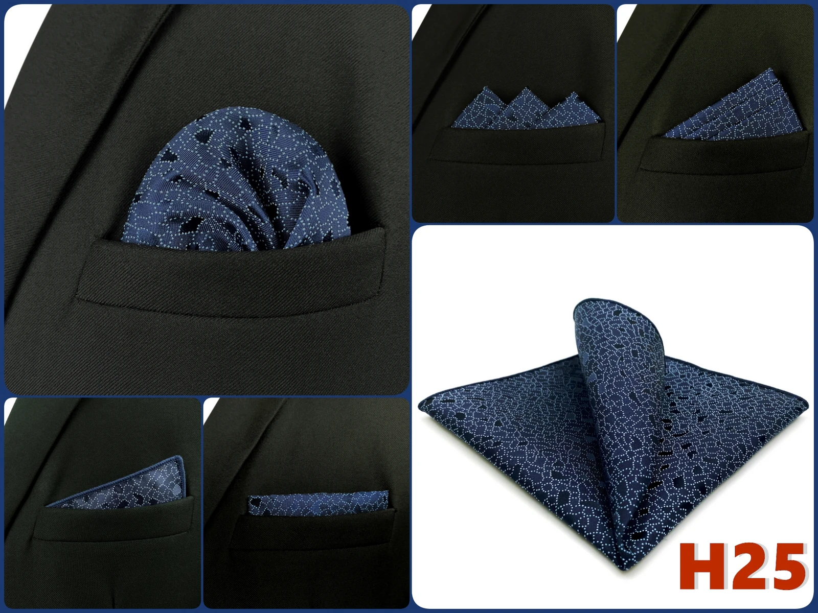 Mens Navy Blue Pocket Square Handkerchief Dark Royal Blue Paisley Floral Suit Pocket Towel Hanky Business Wedding Accessories