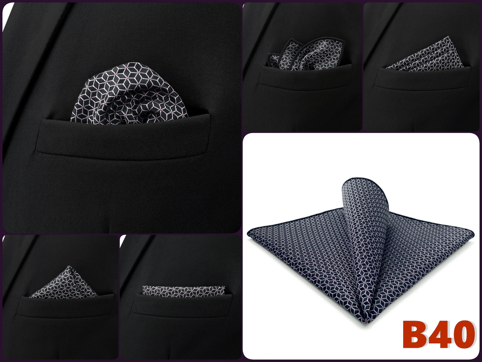Mens Navy Blue Pocket Square Handkerchief Dark Royal Blue Paisley Floral Suit Pocket Towel Hanky Business Wedding Accessories