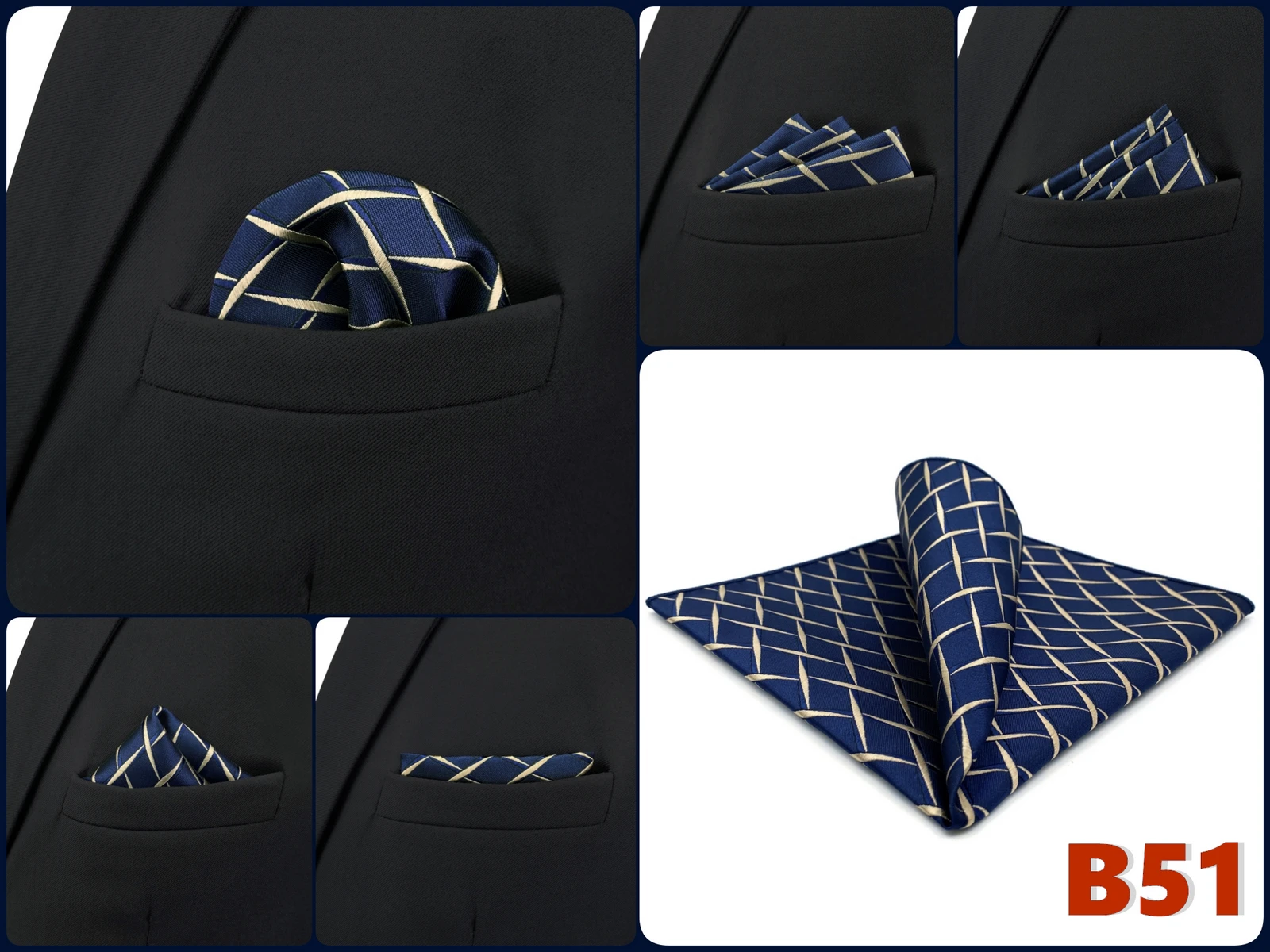 Mens Navy Blue Pocket Square Handkerchief Dark Royal Blue Paisley Floral Suit Pocket Towel Hanky Business Wedding Accessories