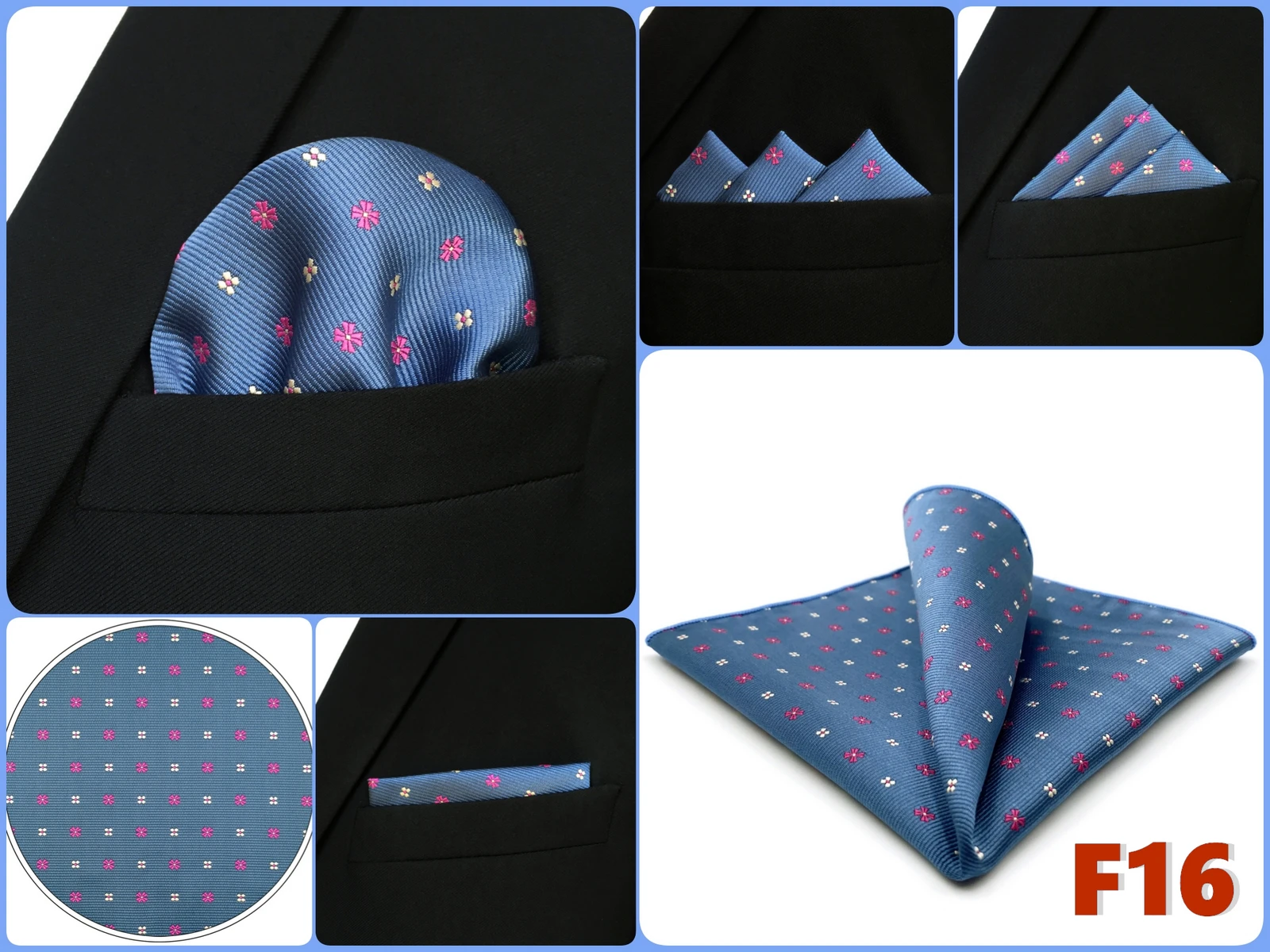Mens Navy Blue Pocket Square Handkerchief Dark Royal Blue Paisley Floral Suit Pocket Towel Hanky Business Wedding Accessories