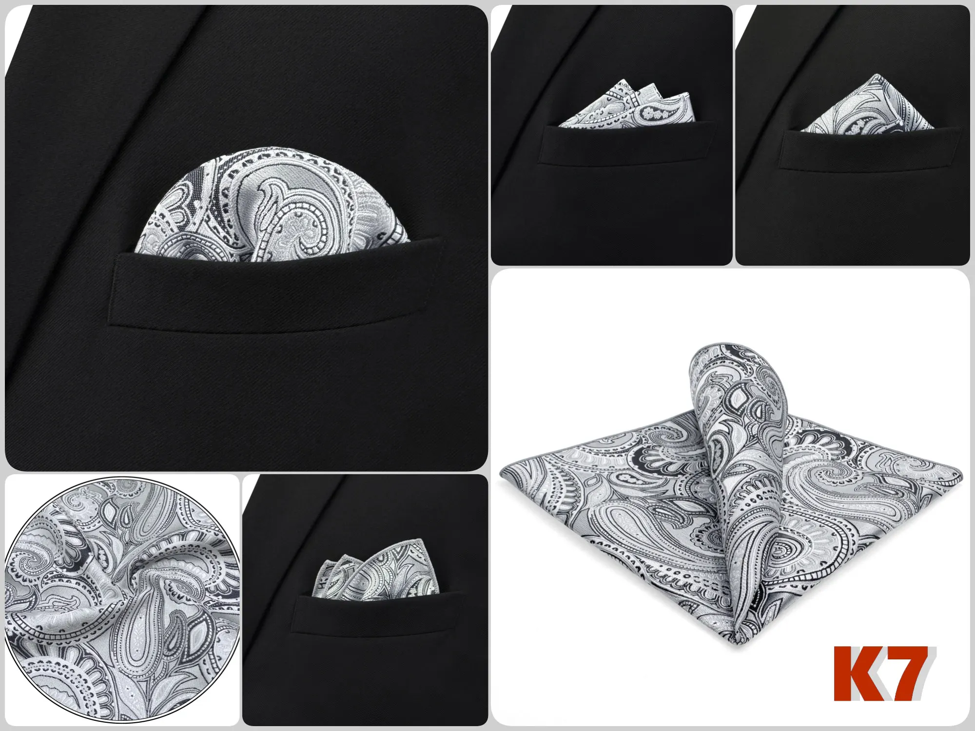 Mens Navy Blue Pocket Square Handkerchief Dark Royal Blue Paisley Floral Suit Pocket Towel Hanky Business Wedding Accessories