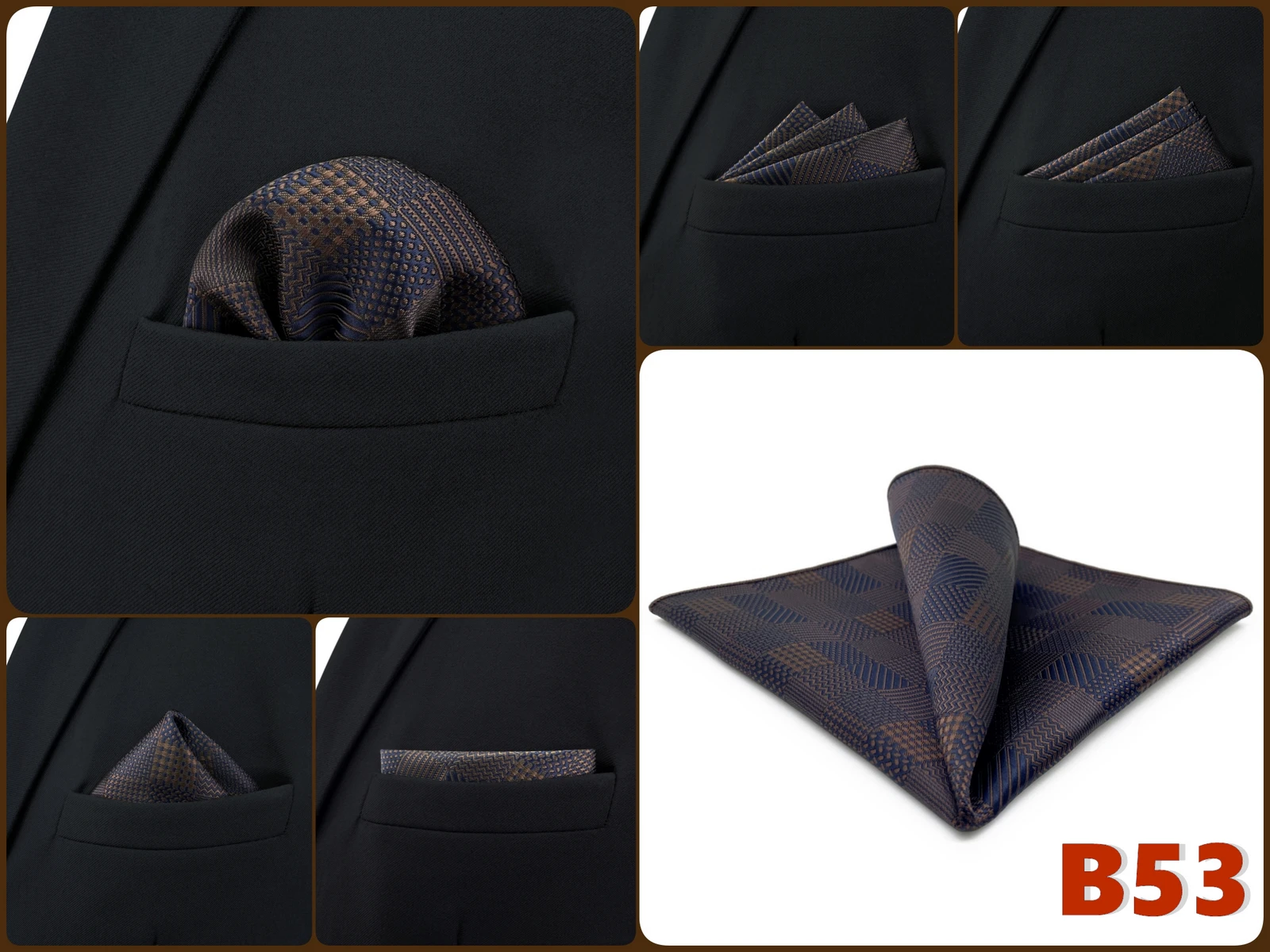 Mens Navy Blue Pocket Square Handkerchief Dark Royal Blue Paisley Floral Suit Pocket Towel Hanky Business Wedding Accessories