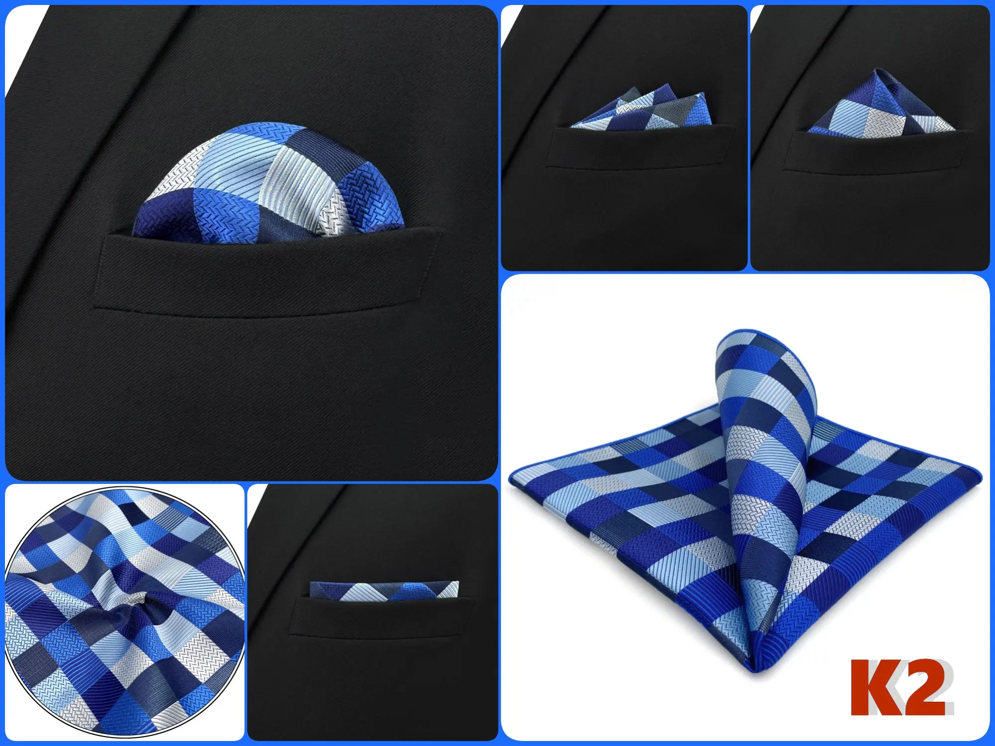 Mens Navy Blue Pocket Square Handkerchief Dark Royal Blue Paisley Floral Suit Pocket Towel Hanky Business Wedding Accessories