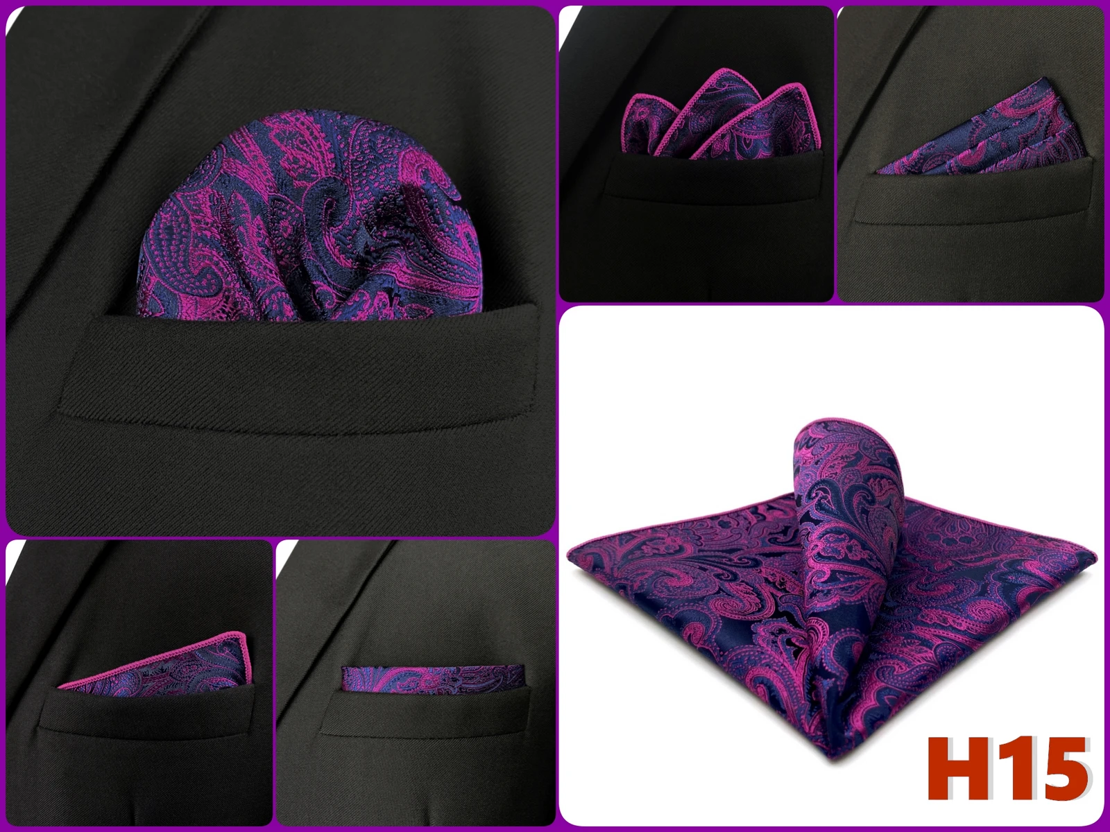 Mens Navy Blue Pocket Square Handkerchief Dark Royal Blue Paisley Floral Suit Pocket Towel Hanky Business Wedding Accessories
