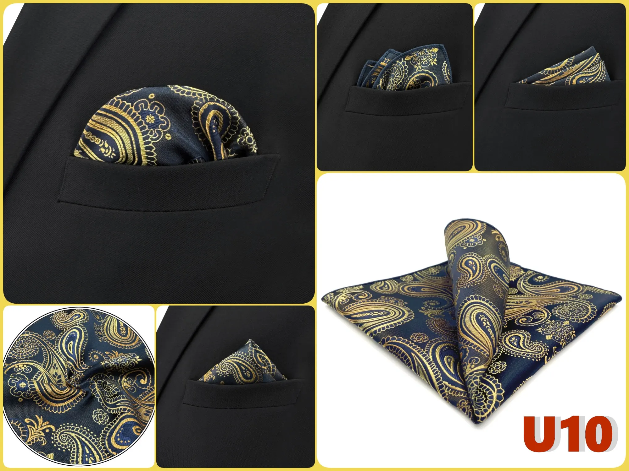Mens Navy Blue Pocket Square Handkerchief Dark Royal Blue Paisley Floral Suit Pocket Towel Hanky Business Wedding Accessories