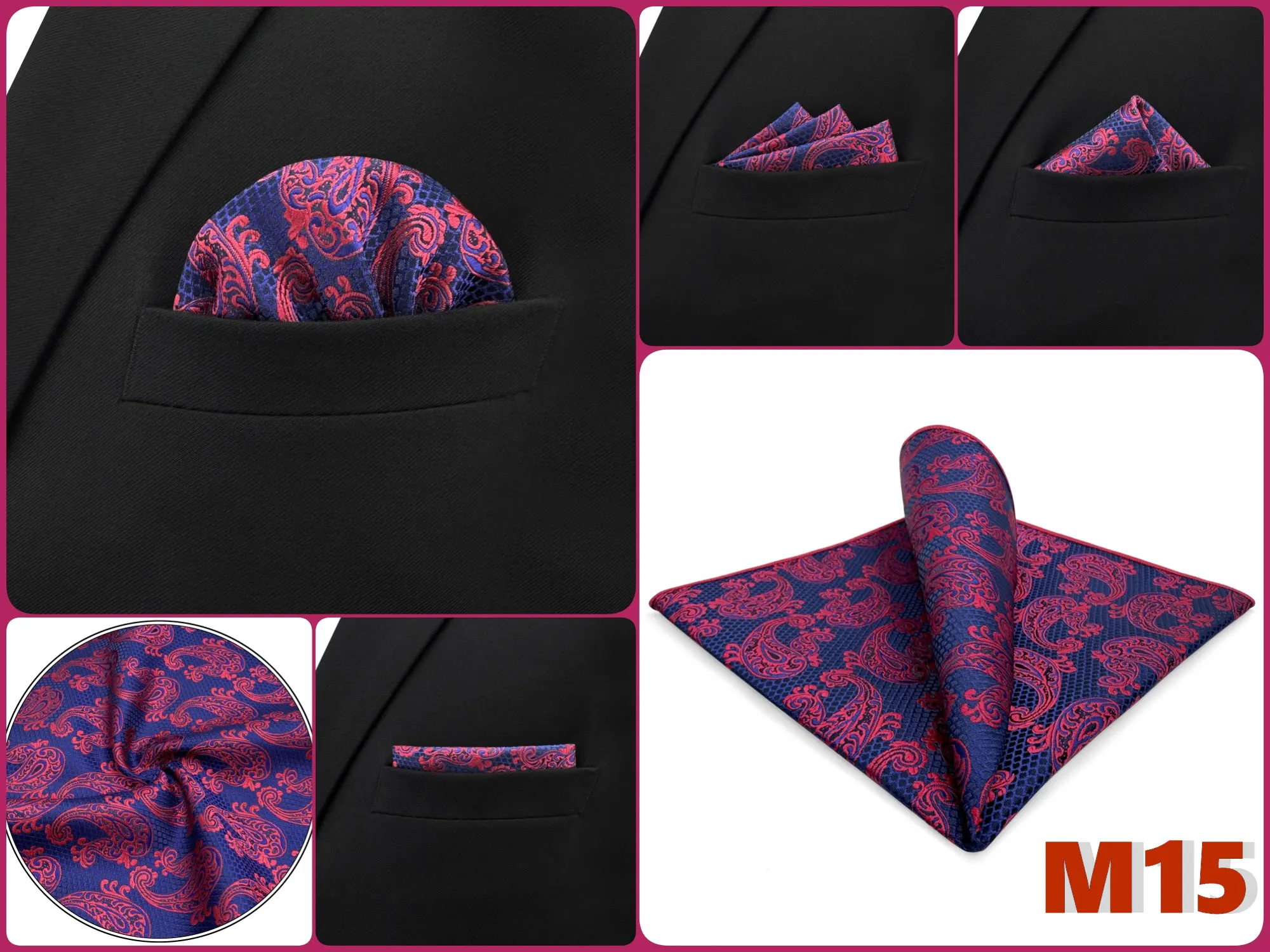 Mens Navy Blue Pocket Square Handkerchief Dark Royal Blue Paisley Floral Suit Pocket Towel Hanky Business Wedding Accessories