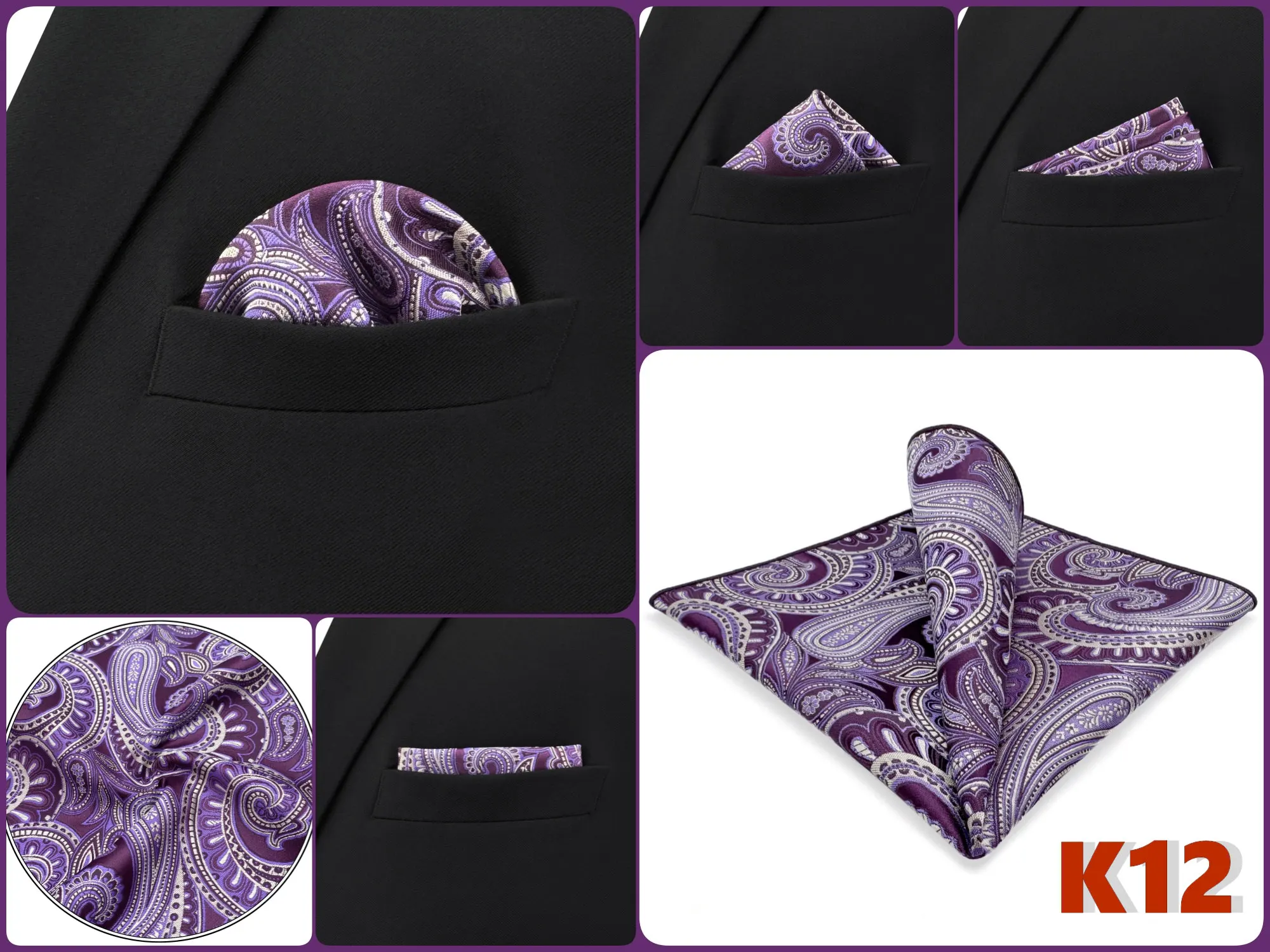 Mens Navy Blue Pocket Square Handkerchief Dark Royal Blue Paisley Floral Suit Pocket Towel Hanky Business Wedding Accessories