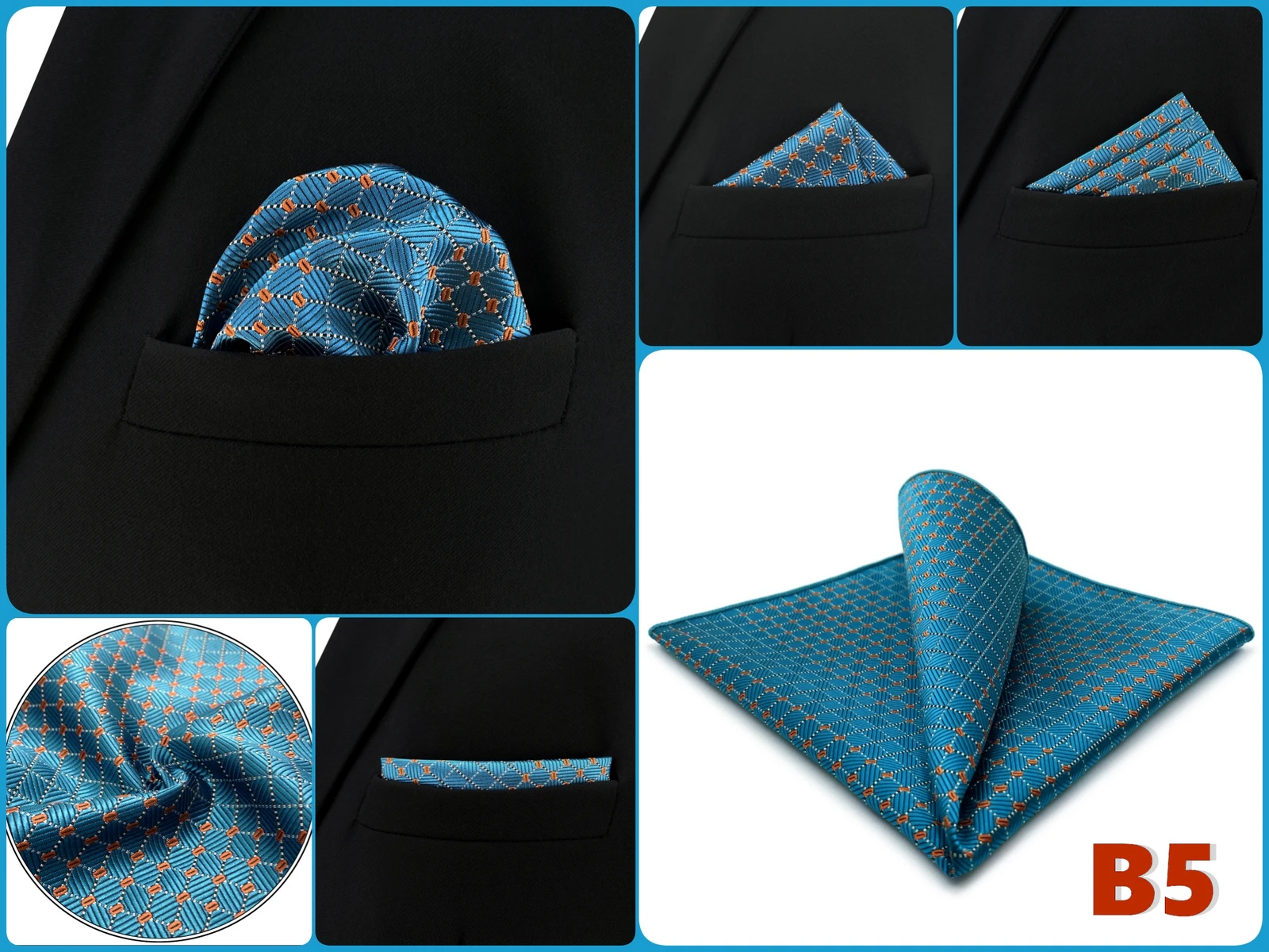 Mens Navy Blue Pocket Square Handkerchief Dark Royal Blue Paisley Floral Suit Pocket Towel Hanky Business Wedding Accessories