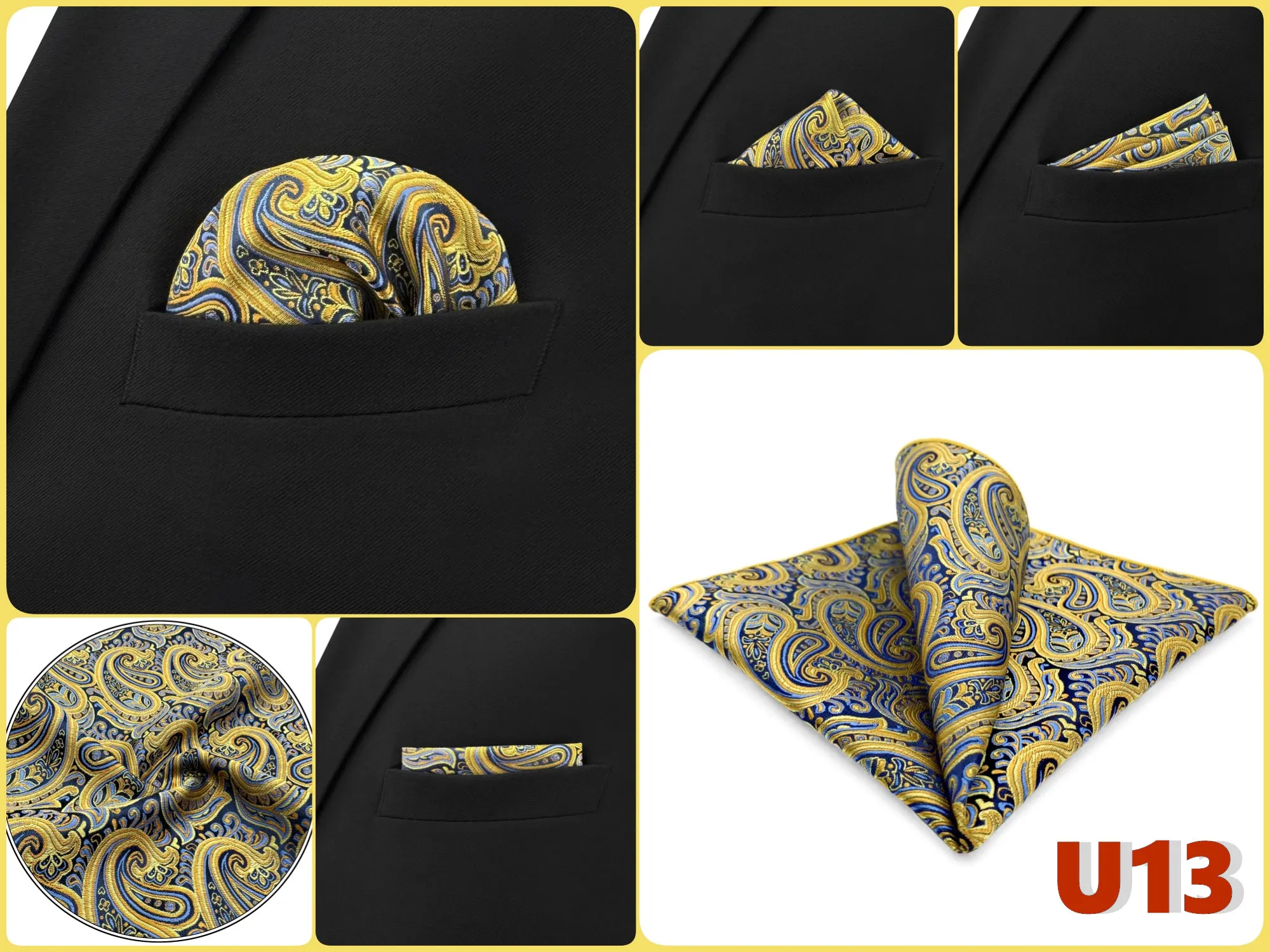 Mens Navy Blue Pocket Square Handkerchief Dark Royal Blue Paisley Floral Suit Pocket Towel Hanky Business Wedding Accessories
