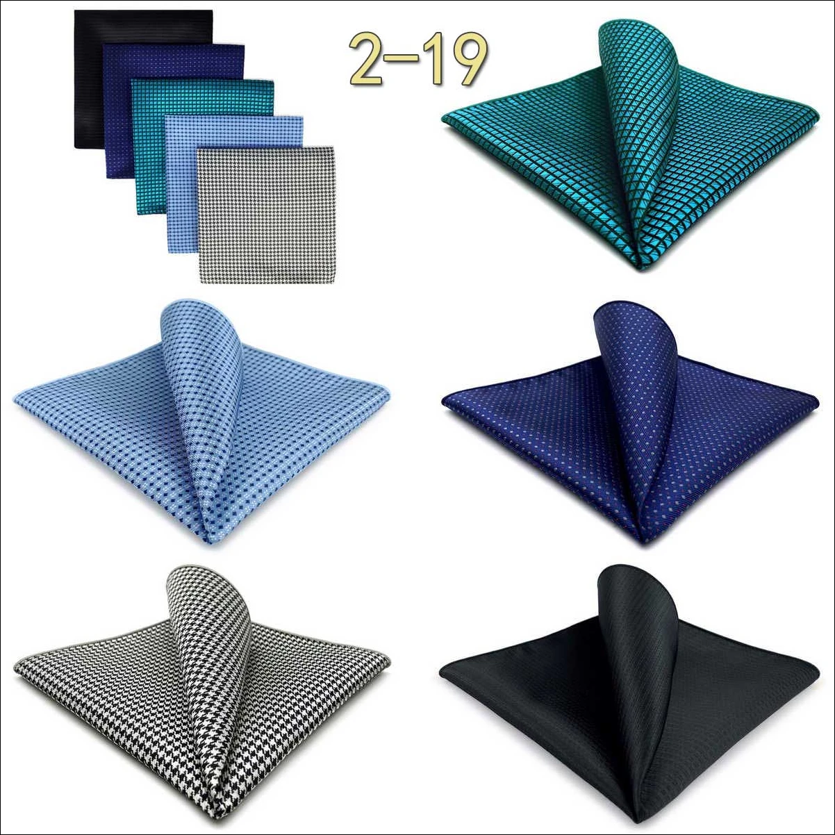 5 Pieces Classic Mens Pocket Square Set Handkerchief Assorted Suit Hanky Multi Designs Business Wedding Formal Gift Dropshipping