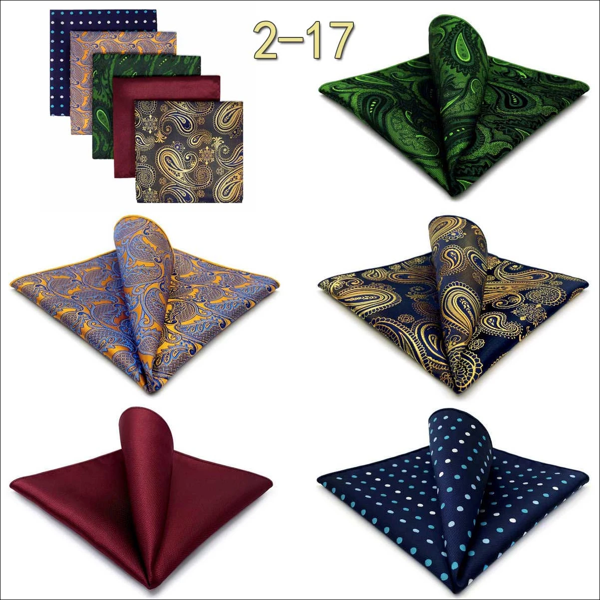 5 Pieces Classic Mens Pocket Square Set Handkerchief Assorted Suit Hanky Multi Designs Business Wedding Formal Gift Dropshipping
