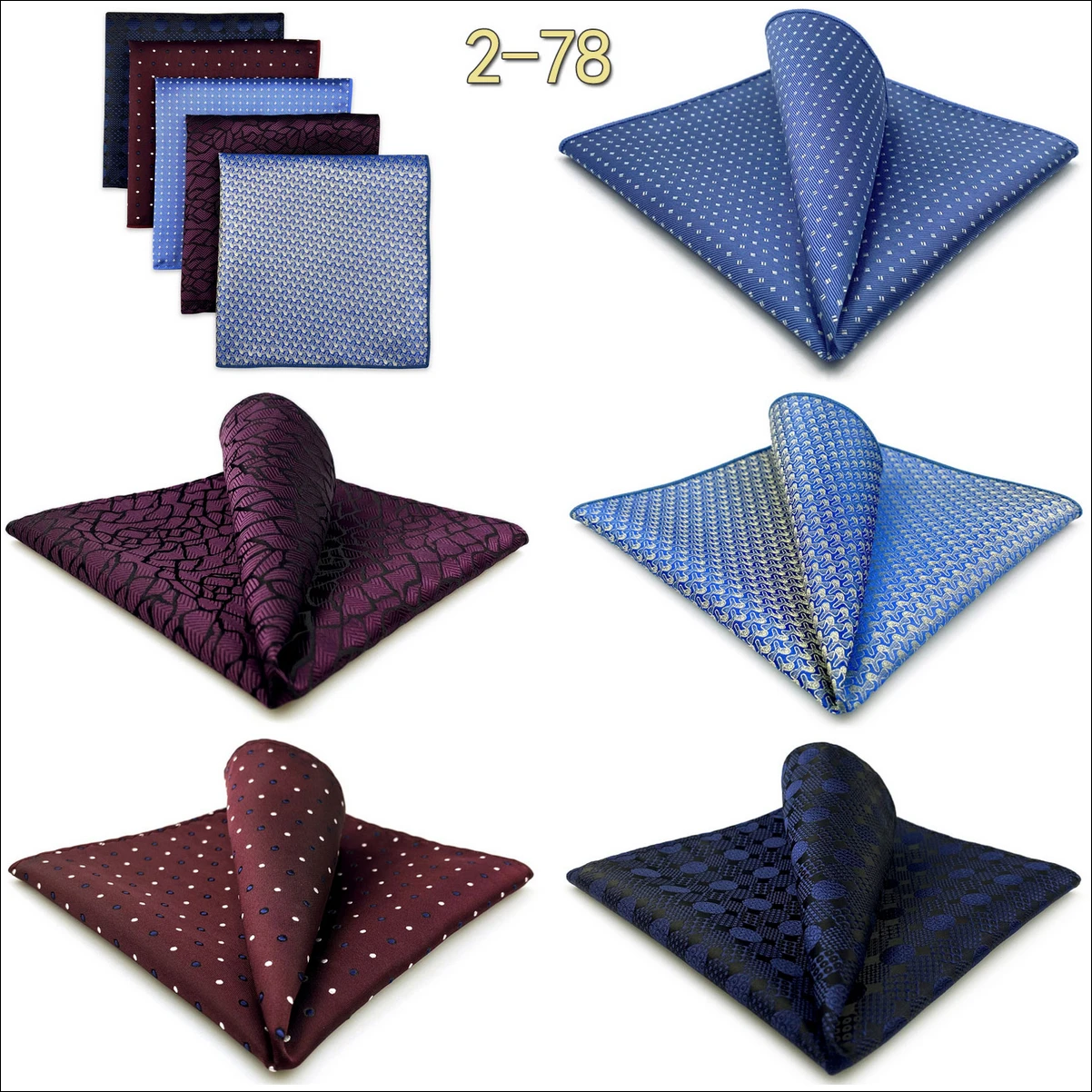 5 Pieces Classic Mens Pocket Square Set Handkerchief Assorted Suit Hanky Multi Designs Business Wedding Formal Gift Dropshipping