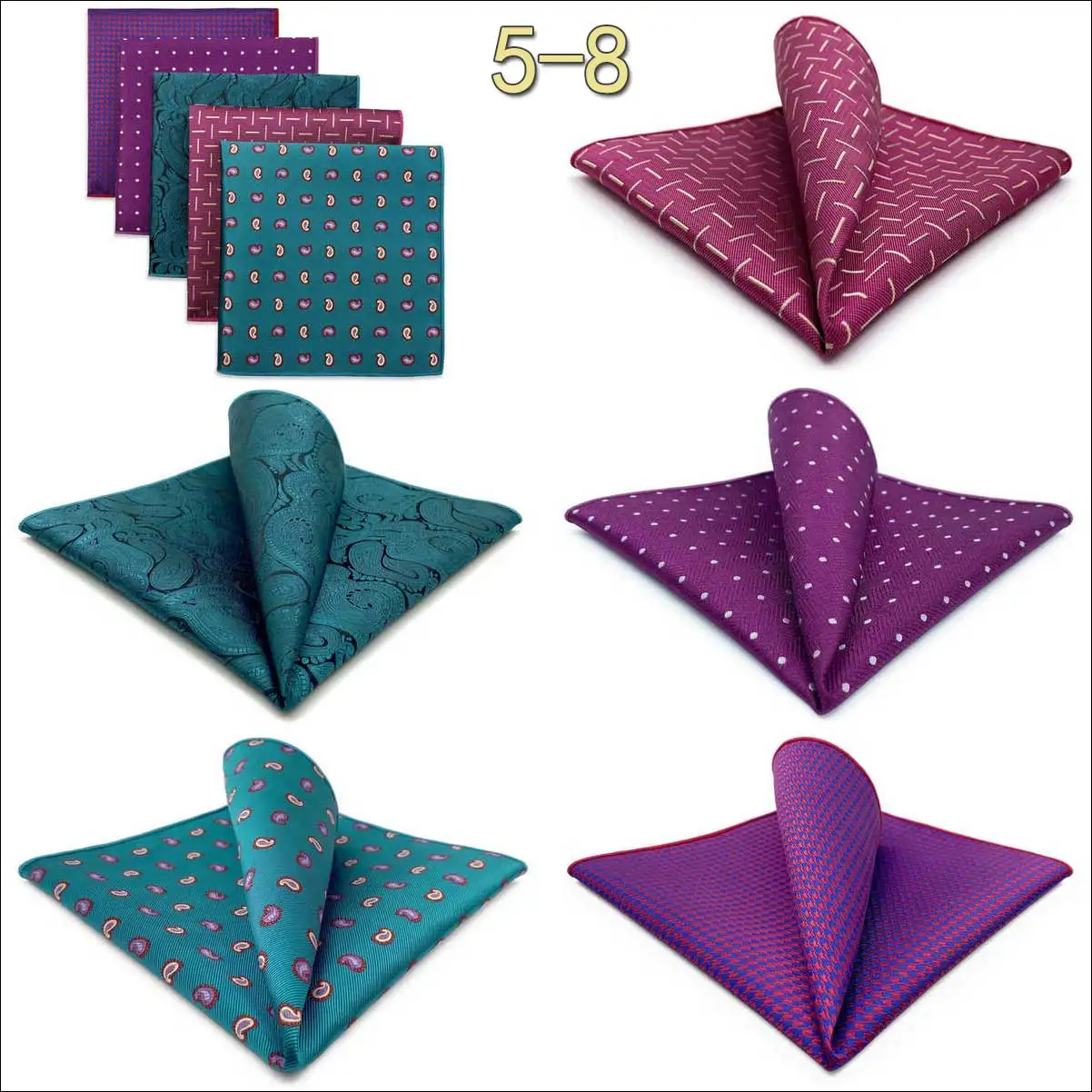 5 Pieces Classic Mens Pocket Square Set Handkerchief Assorted Suit Hanky Multi Designs Business Wedding Formal Gift Dropshipping