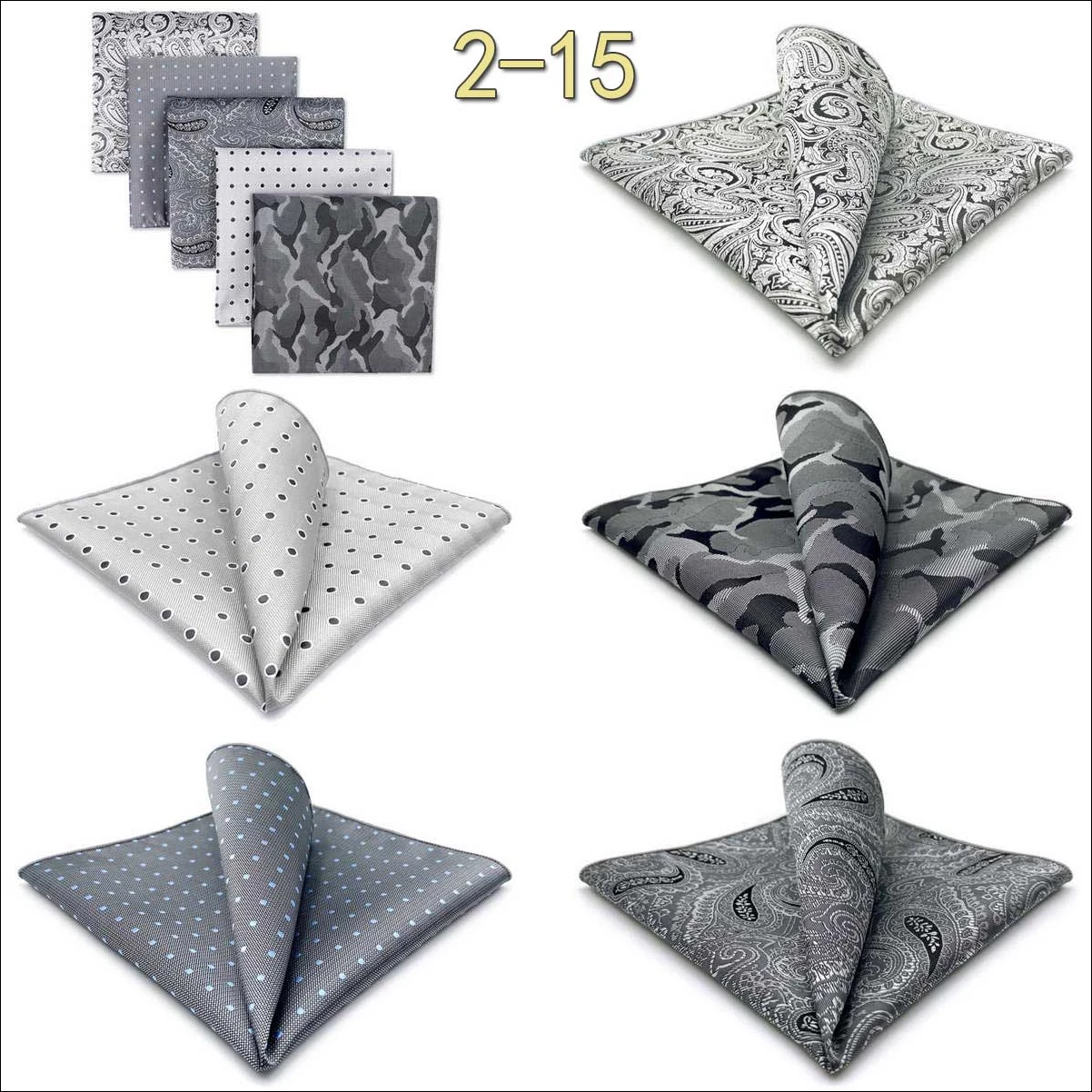 5 Pieces Classic Mens Pocket Square Set Handkerchief Assorted Suit Hanky Multi Designs Business Wedding Formal Gift Dropshipping