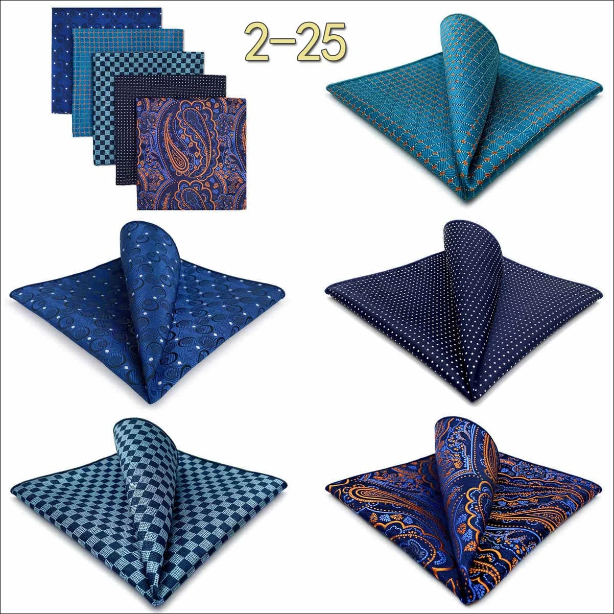 5 Pieces Classic Mens Pocket Square Set Handkerchief Assorted Suit Hanky Multi Designs Business Wedding Formal Gift Dropshipping