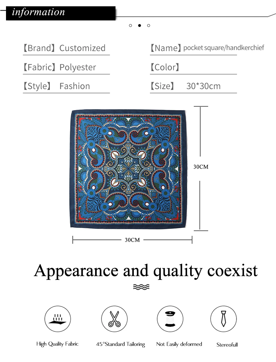 Tailor Smith Mens Pocket Squares Vintage Printed Checked Paisley Suit Handkerchiefs Luxury Men Hanky Accessories for gift
