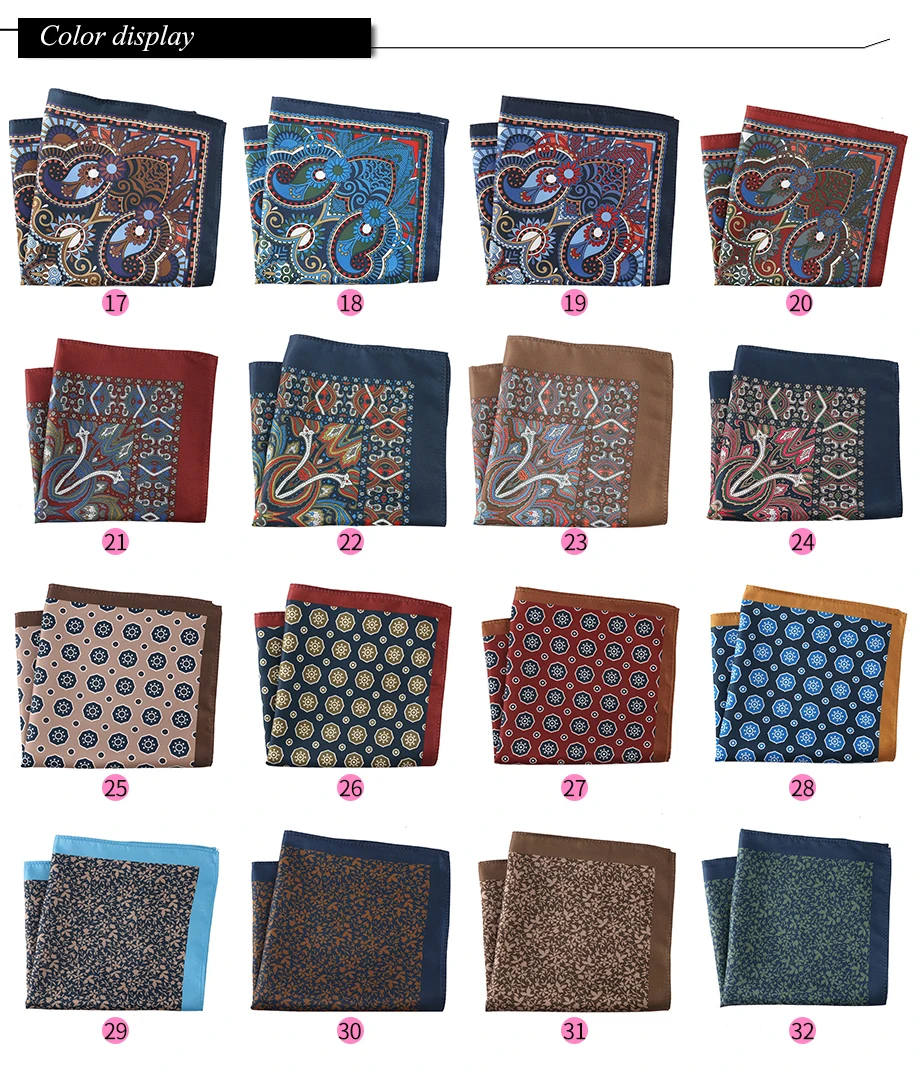 Tailor Smith Mens Pocket Squares Vintage Printed Checked Paisley Suit Handkerchiefs Luxury Men Hanky Accessories for gift