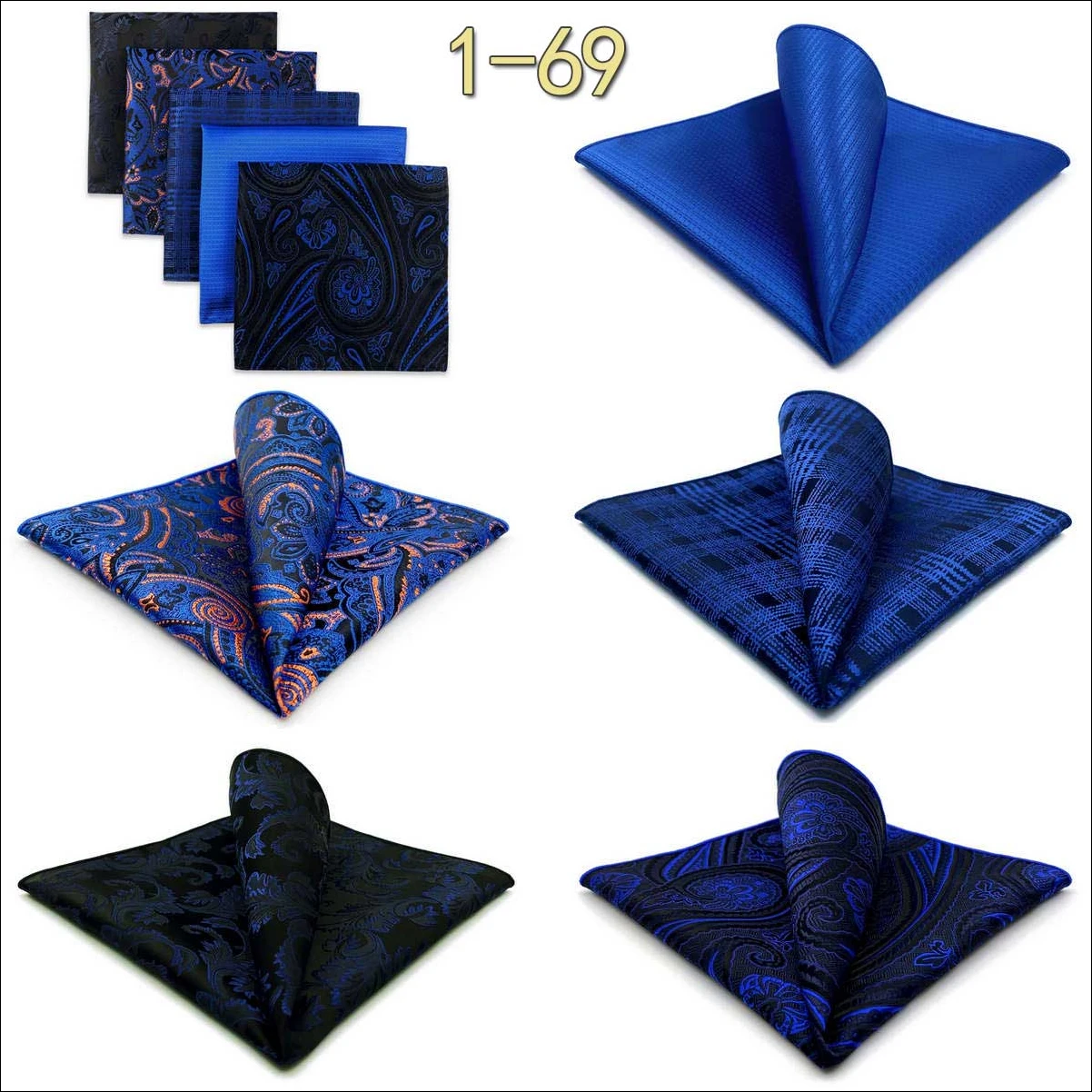 5 Pack Set Mens Pocket Square Handkerchief Multiple Designs Paisley Floral Solid Color Suit Towel Hanky Gentlemen Party Prom