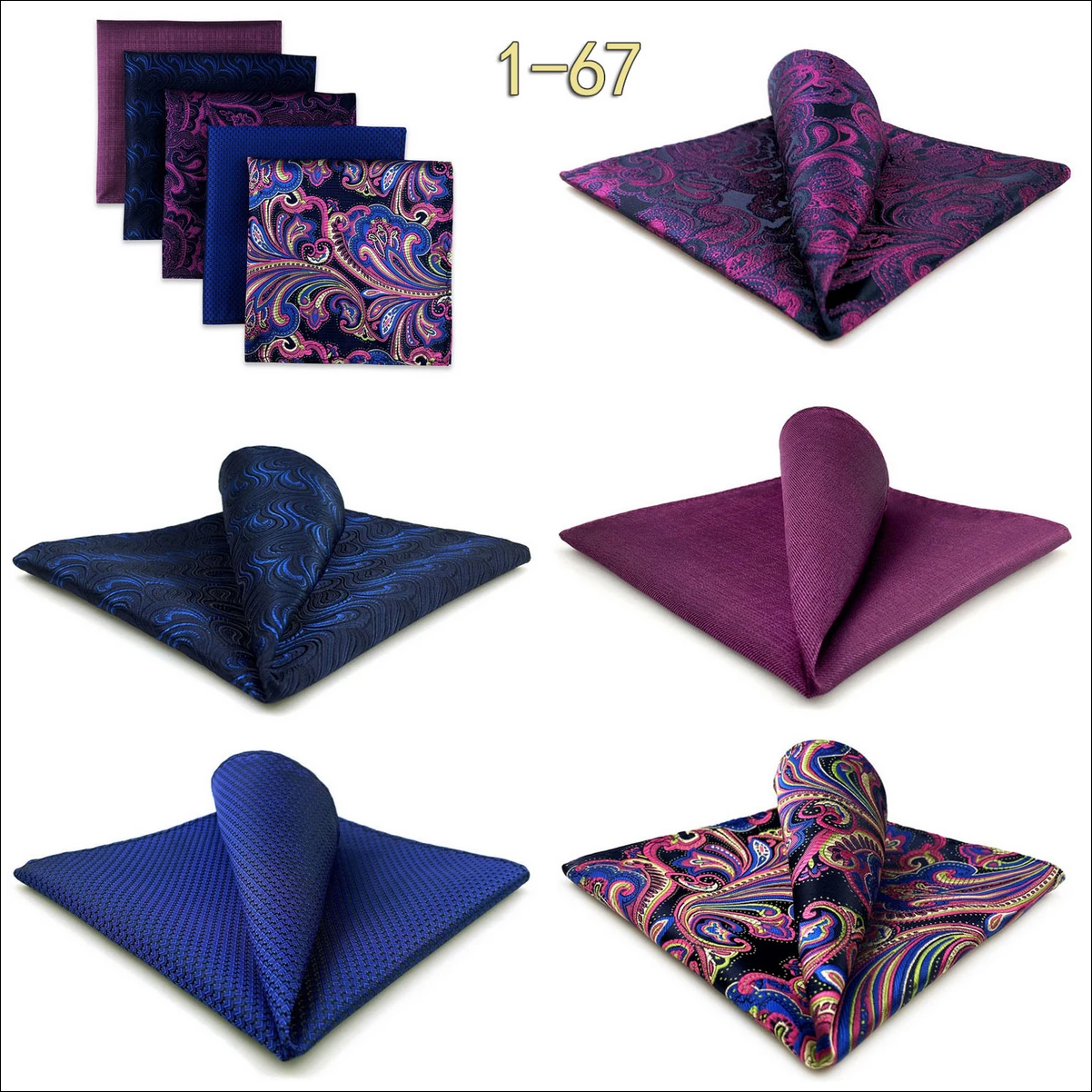 5 Pack Set Mens Pocket Square Handkerchief Multiple Designs Paisley Floral Solid Color Suit Towel Hanky Gentlemen Party Prom