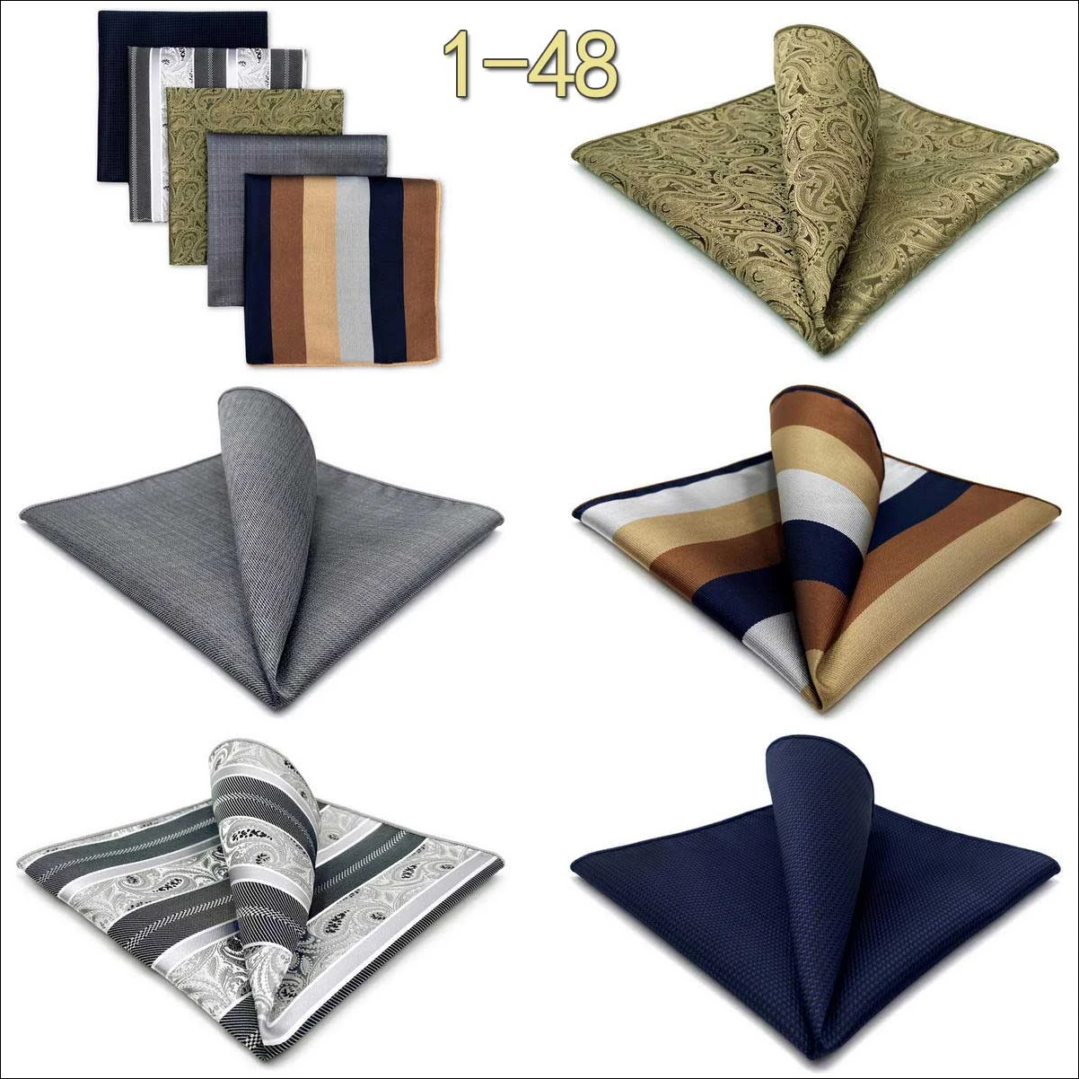 5 Pack Set Mens Pocket Square Handkerchief Multiple Designs Paisley Floral Solid Color Suit Towel Hanky Gentlemen Party Prom