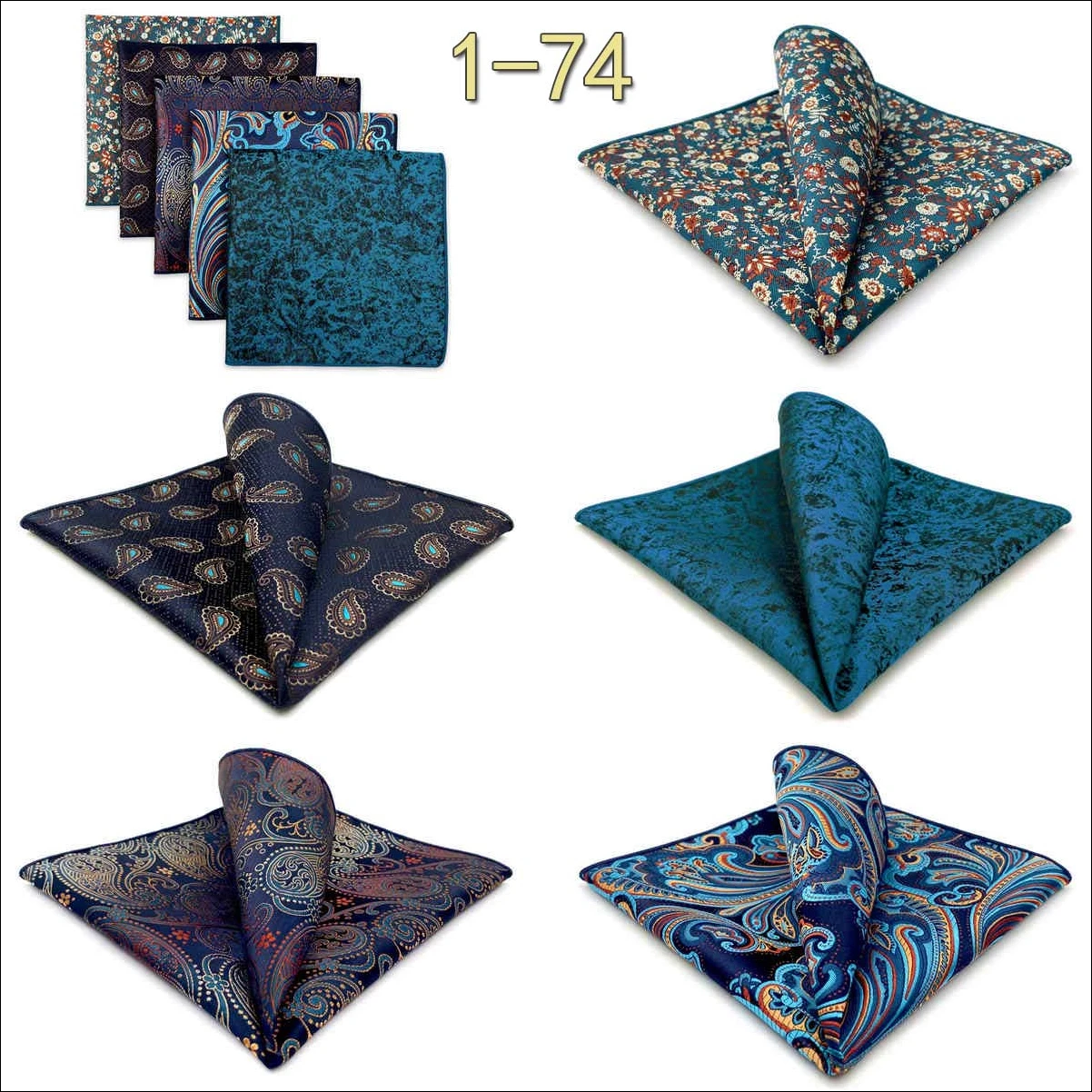 5 Pack Set Mens Pocket Square Handkerchief Multiple Designs Paisley Floral Solid Color Suit Towel Hanky Gentlemen Party Prom