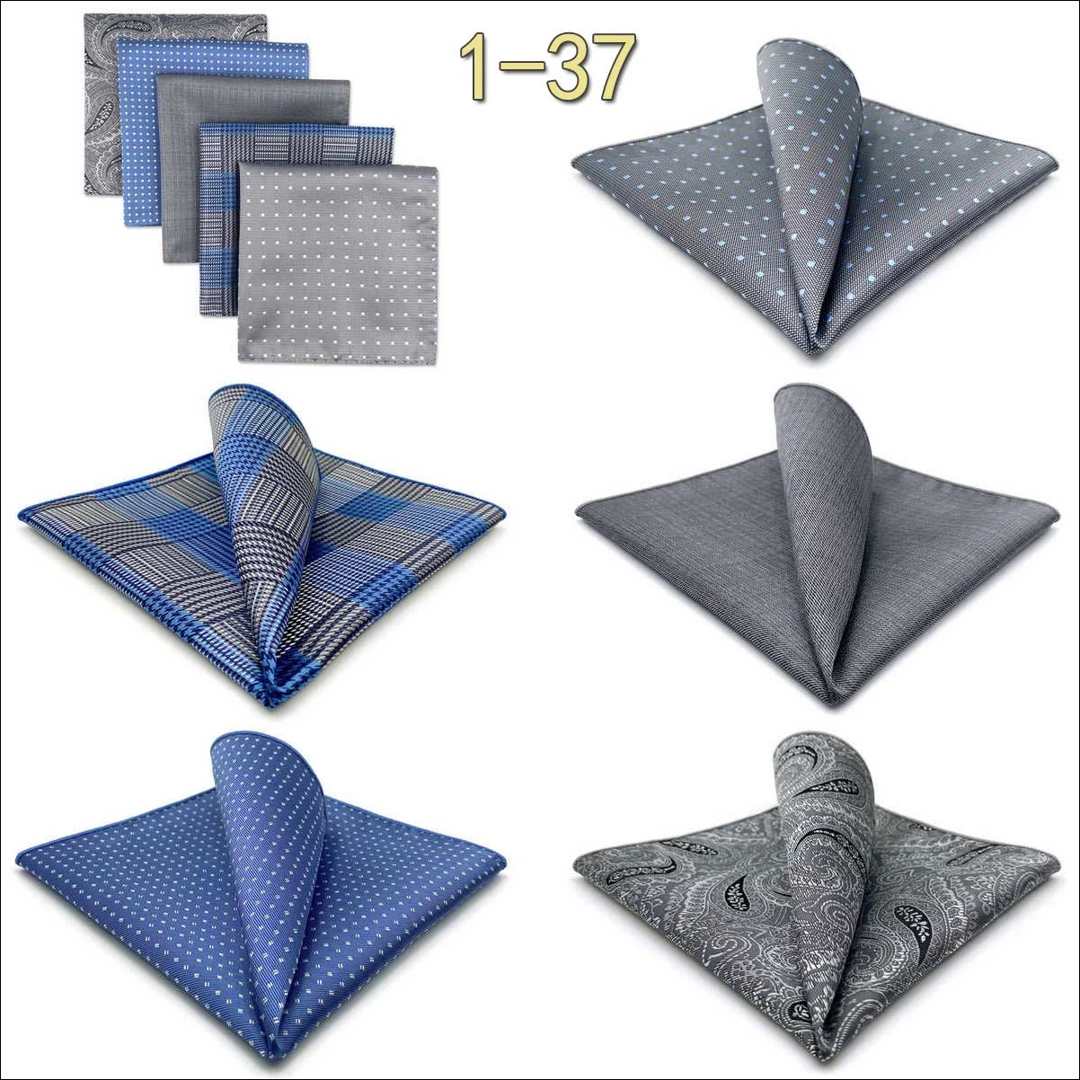 5 Pack Set Mens Pocket Square Handkerchief Multiple Designs Paisley Floral Solid Color Suit Towel Hanky Gentlemen Party Prom