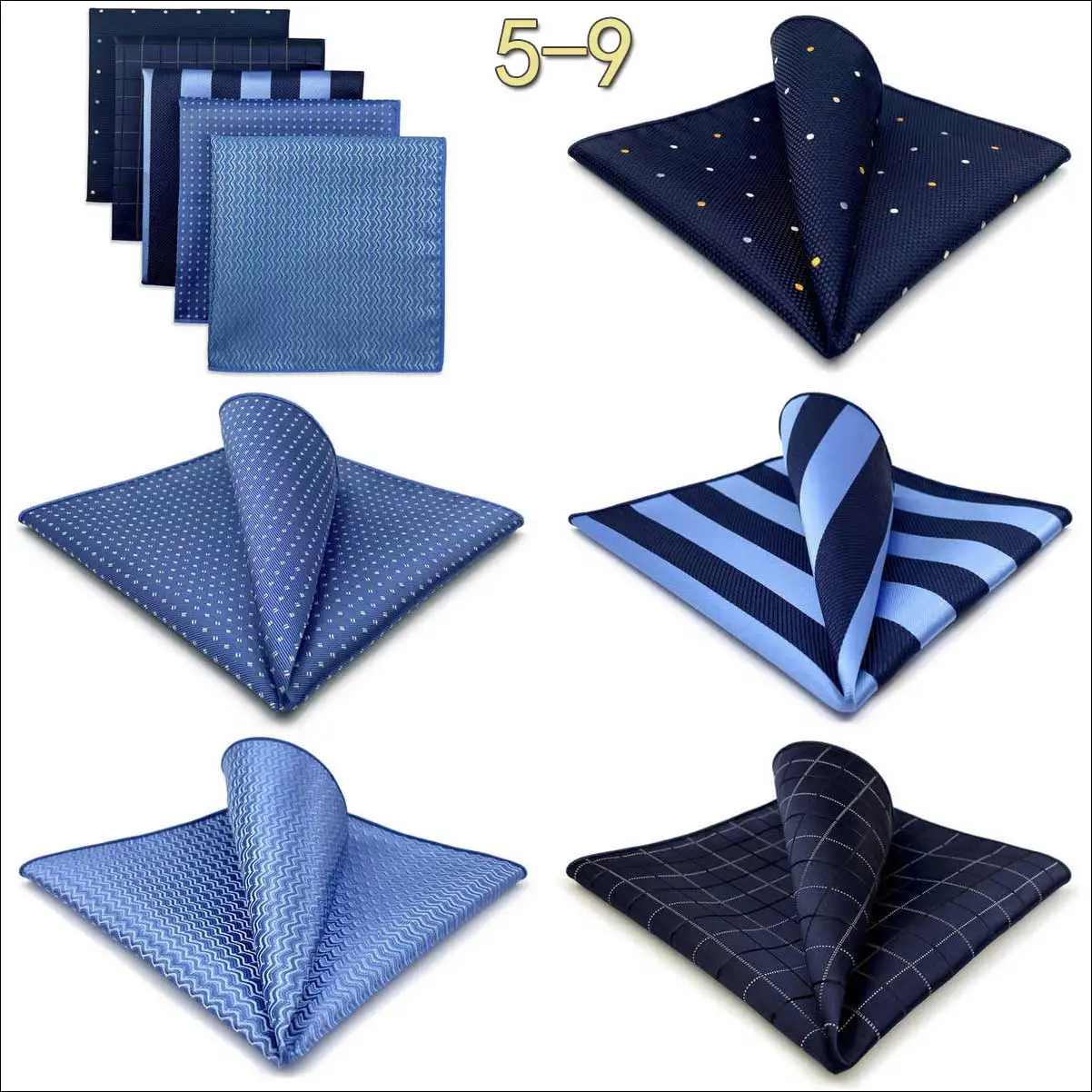 5 Pack Set Mens Pocket Square Handkerchief Multiple Designs Paisley Floral Solid Color Suit Towel Hanky Gentlemen Party Prom