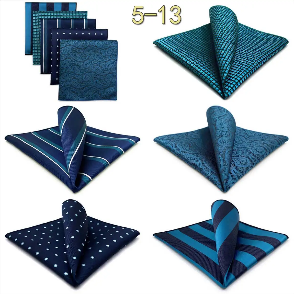 5 Pack Set Mens Pocket Square Handkerchief Multiple Designs Paisley Floral Solid Color Suit Towel Hanky Gentlemen Party Prom