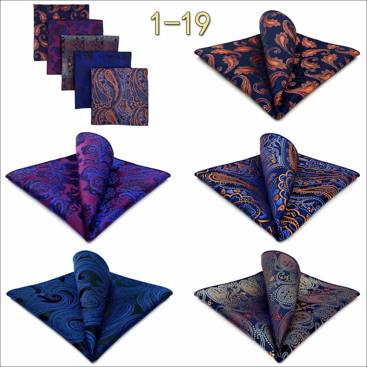 5 Pack Set Mens Pocket Square Handkerchief Multiple Designs Paisley Floral Solid Color Suit Towel Hanky Gentlemen Party Prom