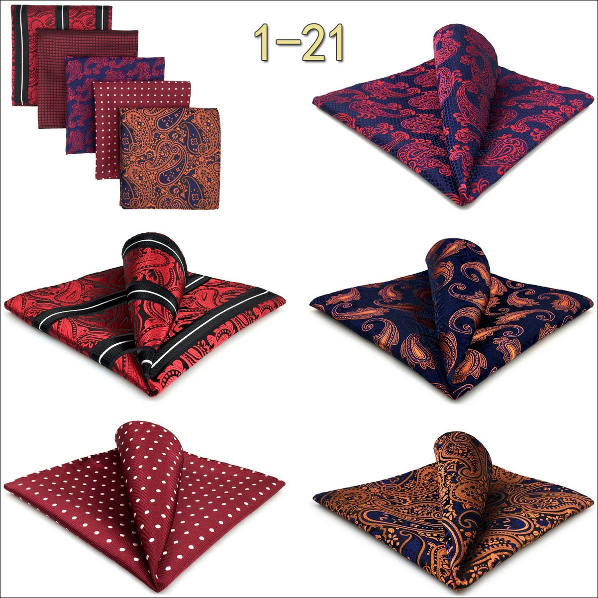 5 Pack Set Mens Pocket Square Handkerchief Multiple Designs Paisley Floral Solid Color Suit Towel Hanky Gentlemen Party Prom
