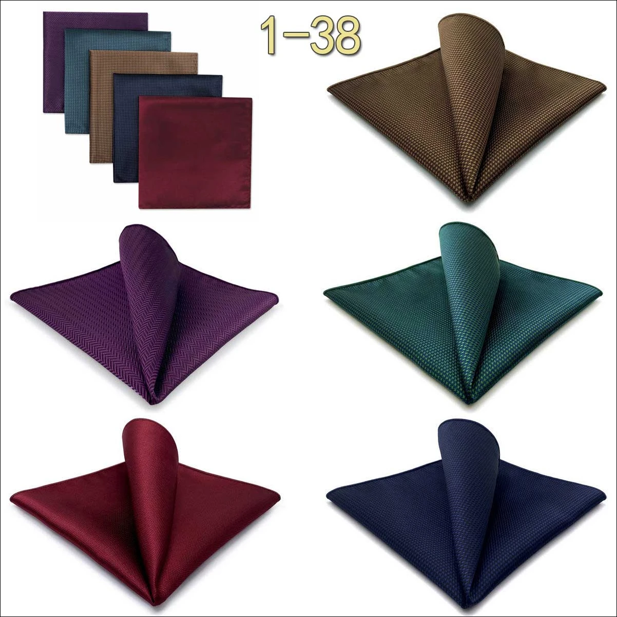5 Pack Set Mens Pocket Square Handkerchief Multiple Designs Paisley Floral Solid Color Suit Towel Hanky Gentlemen Party Prom