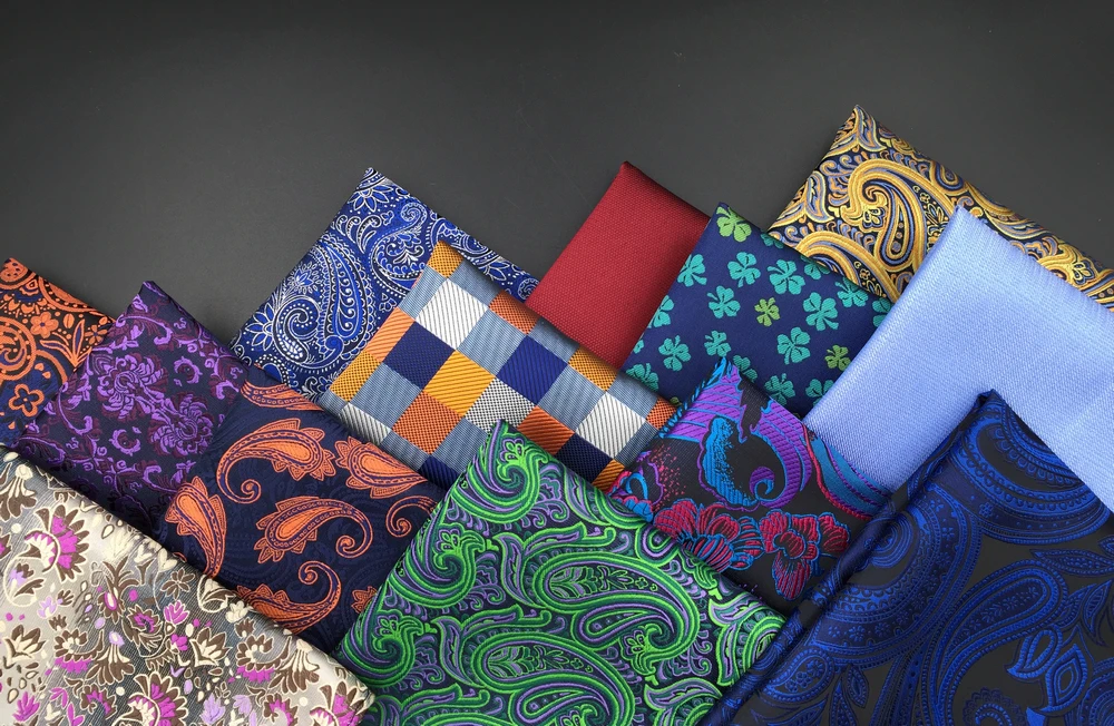 5 Pack Set Mens Pocket Square Handkerchief Multiple Designs Paisley Floral Solid Color Suit Towel Hanky Gentlemen Party Prom
